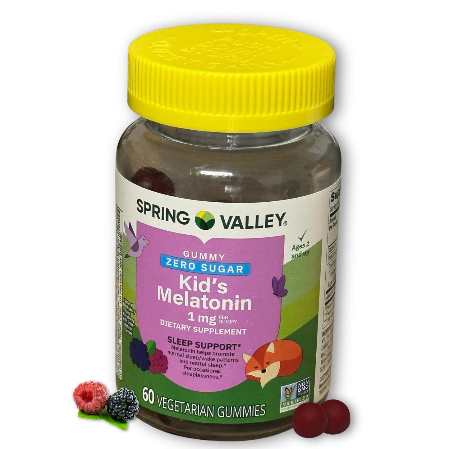 FUSION SHOP STORE Melatonin Kids 1 mg Sugar Free Gummies BlackBerry and Raspberry, 60 Count