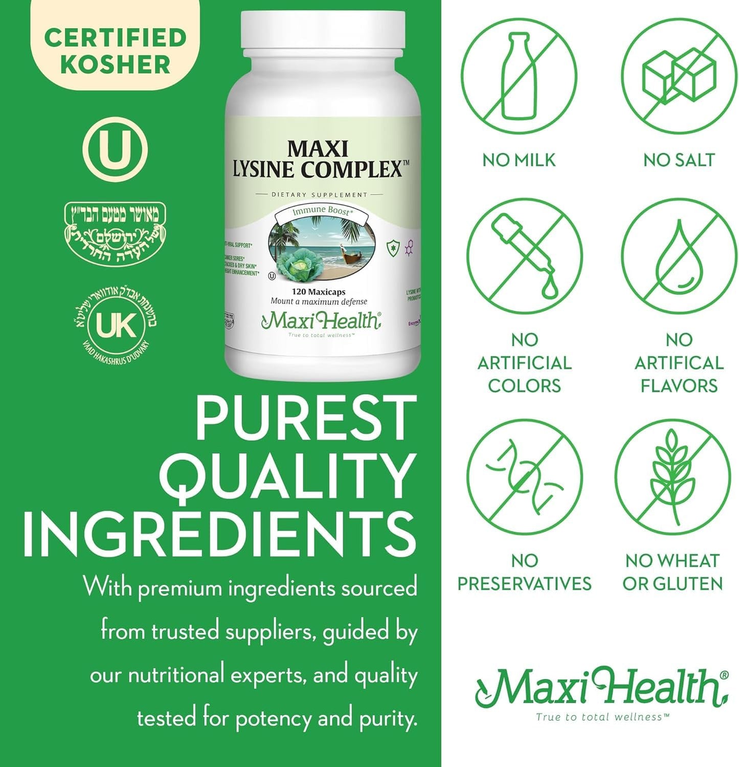 Maxi Health Lysine Complex with Probiotics L-Lysine 1000mg Capsules, 60 Count