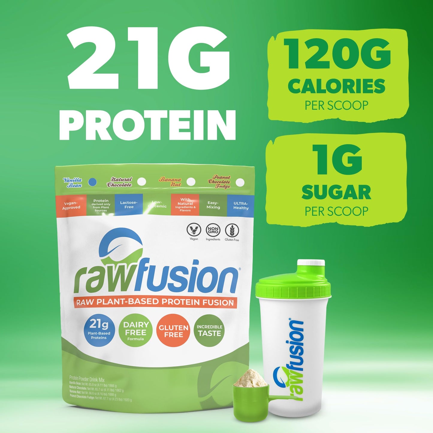 SAN Rawfusion Vegan Protein Powder Vanilla Bean, 4.08 lb, 60 Servings