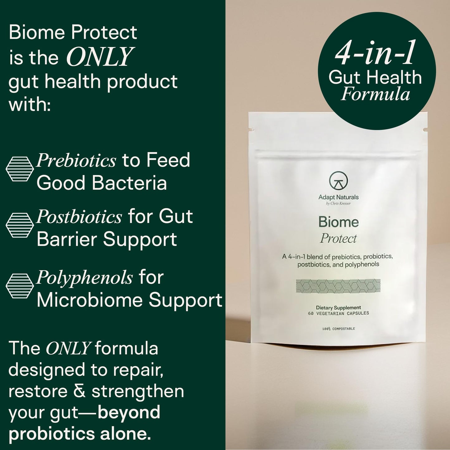 Adapt Naturals by Chris Kresser Gut & Immune Defense Bundle - Bio-Avail Colostrum+ Powder with Lactoferrin & Biome Protect 4-in-1 Gut Supplement, 30-Day Supply