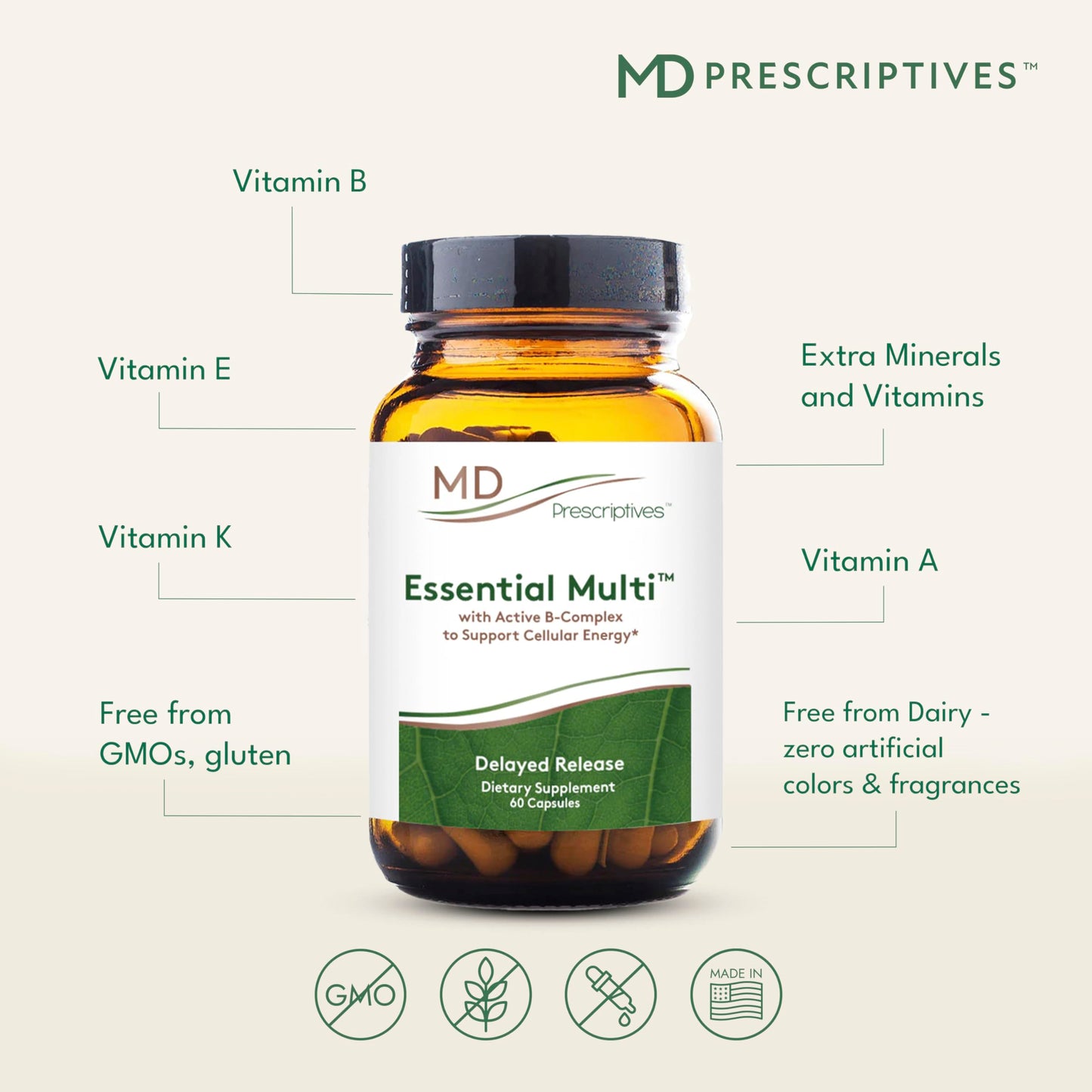 MD Prescriptives Essential Multi (Delayed Release) Multivitamin Mineral Complex Capsule, 60 Capsules