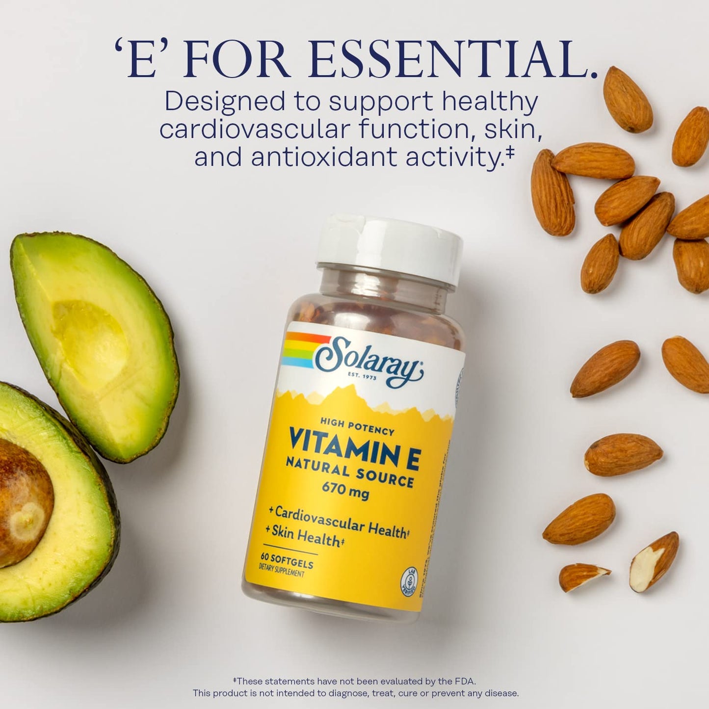 SOLARAY Vitamin E 1000 IU Softgel Capsules, 60 Softgels