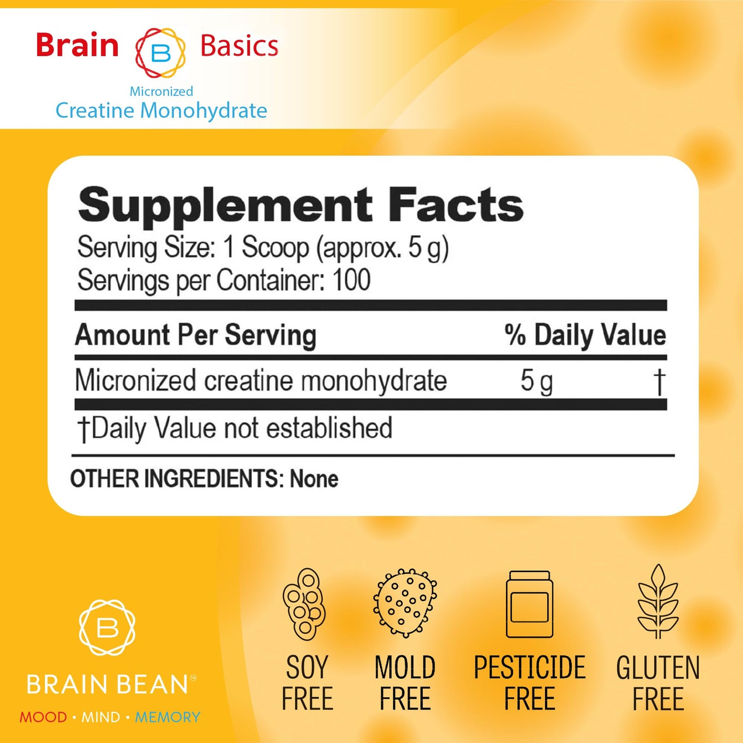 Brain Bean Creatine Monohydrate Powder 17.6 oz
