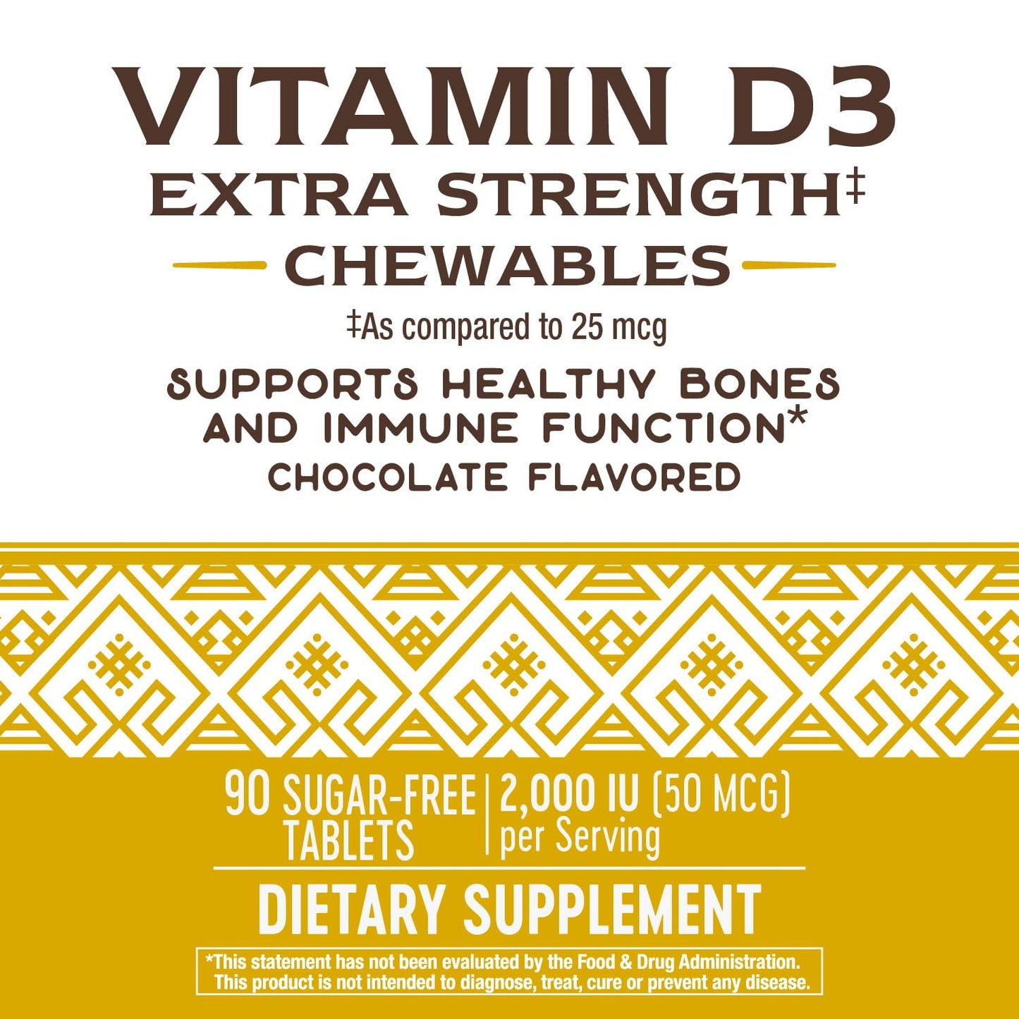Nature's Way Vitamin D3 Extra Strength, Sugar-Free, Chocolate Flavored Tablets, 90 Count