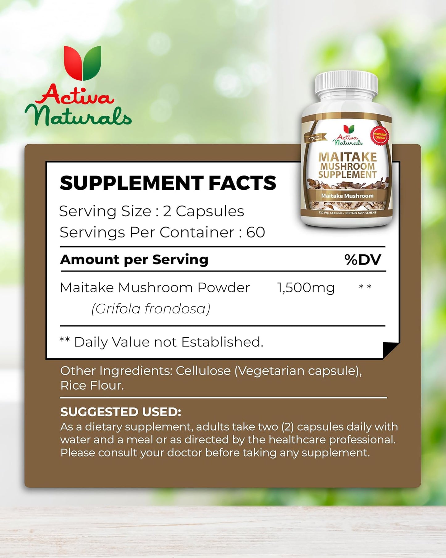 Activa Naturals Maitake Mushroom 120 Capsules