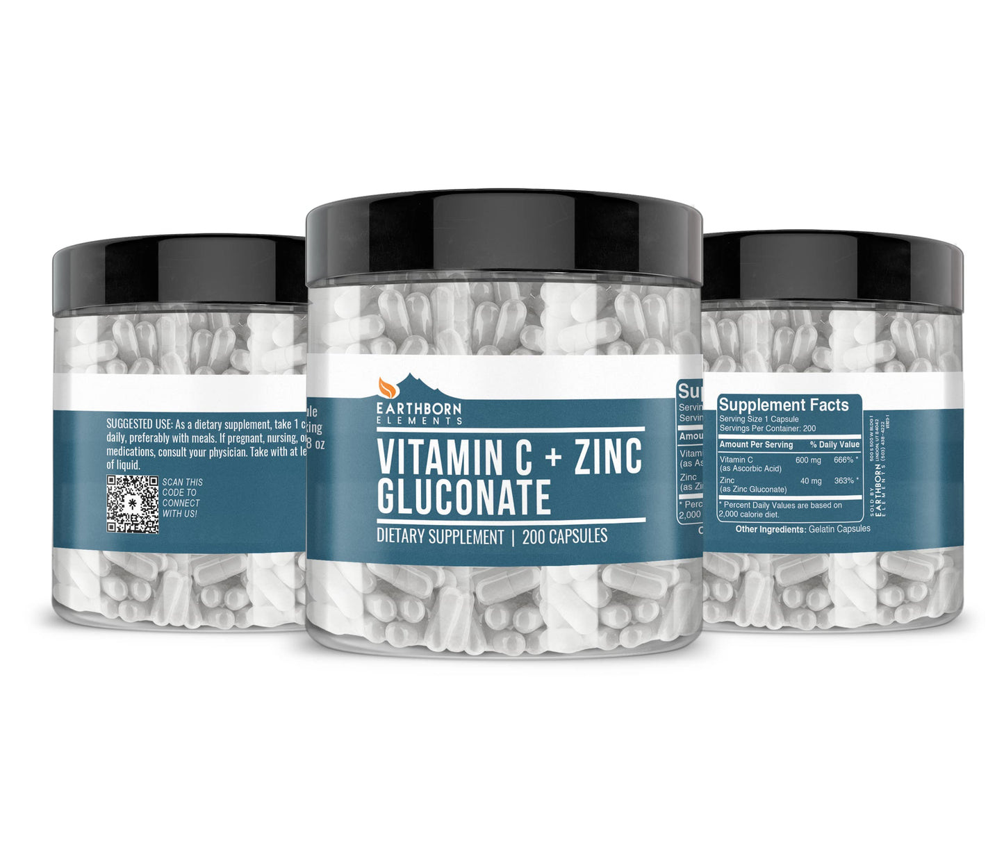 Earthborn Elements Vitamin C Plus Zinc Gluconate Supplement 200 Capsules