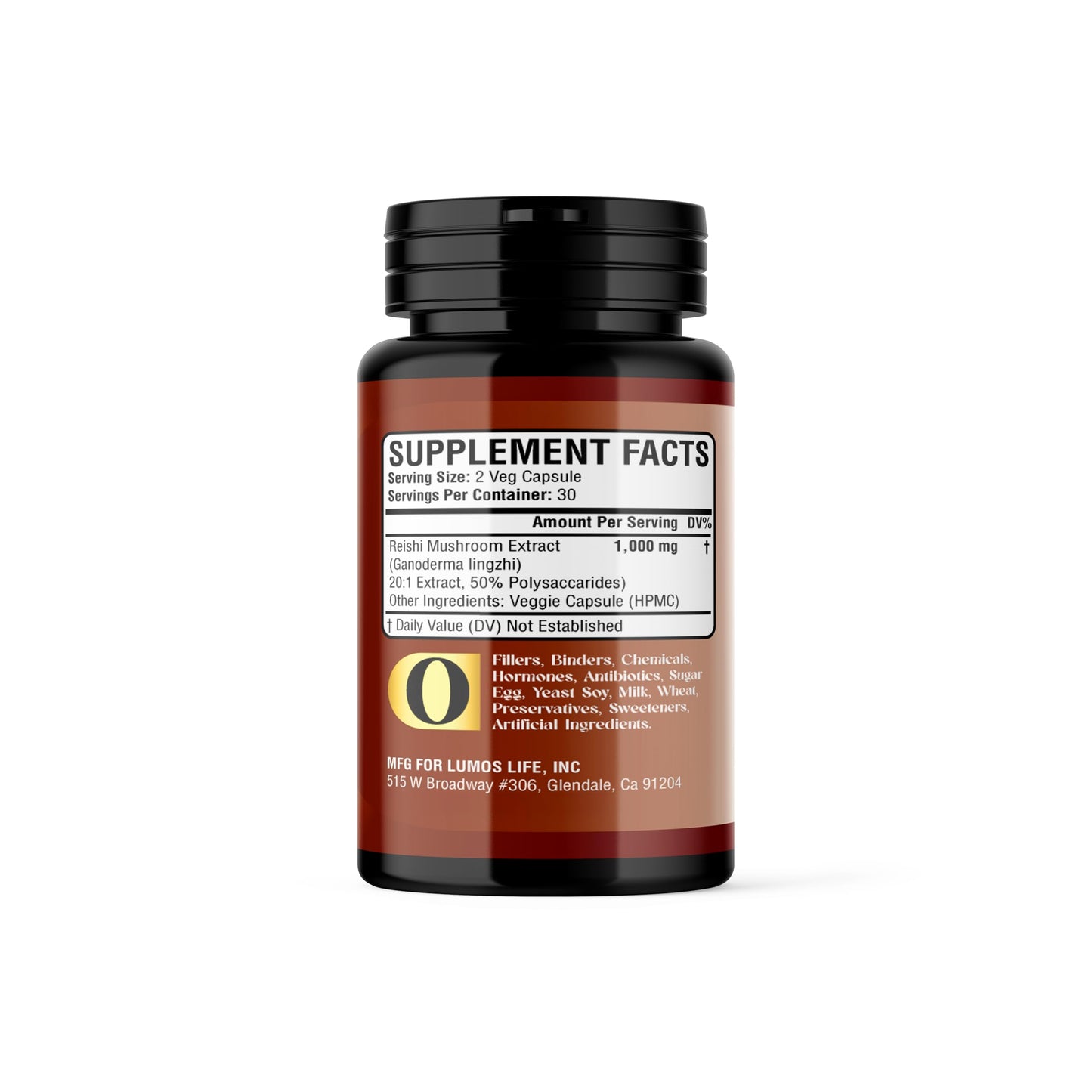 Lumos Life Reishi Mushroom Supplement, 60 Capsules