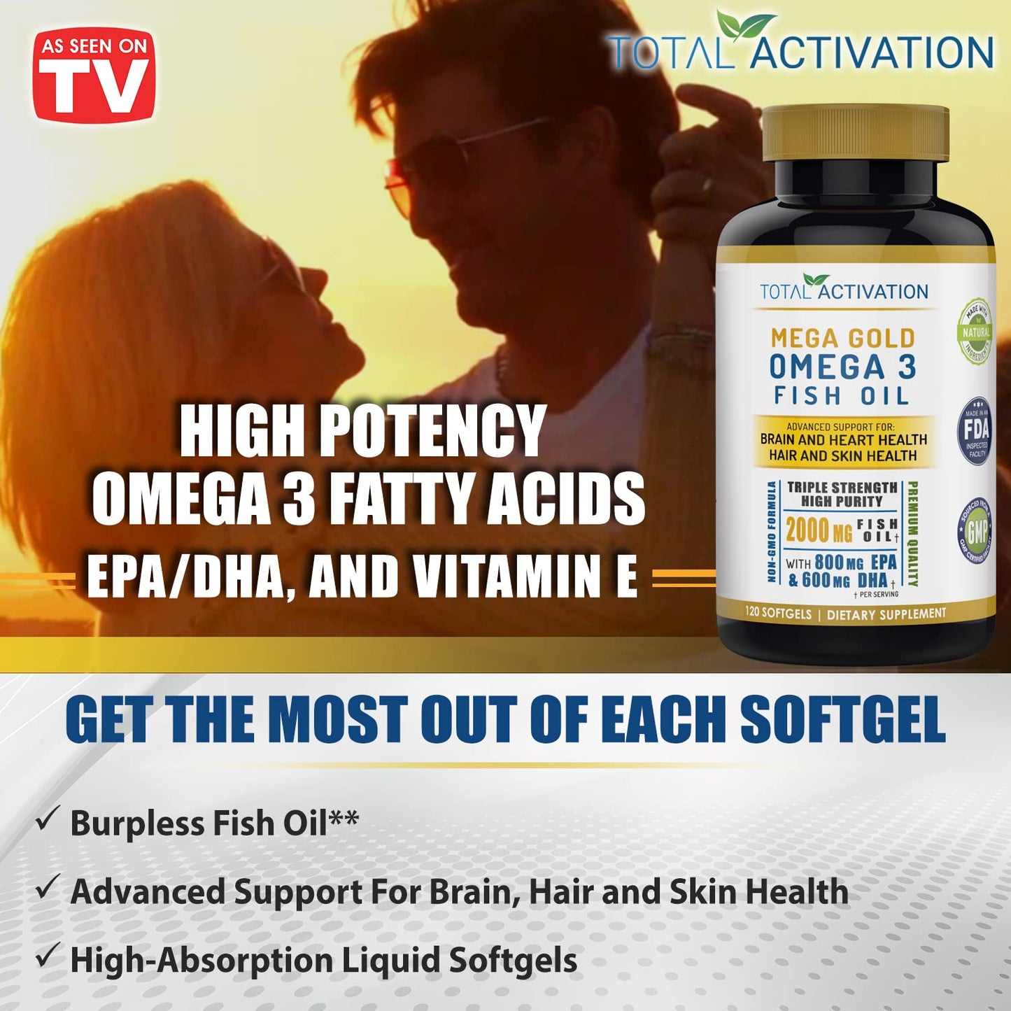 Total Activation Omega 3 Fish Oil Supplement Softgels 120