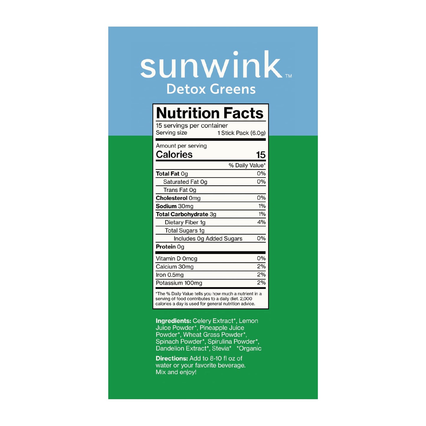 Sunwink Detox Greens Powder for Digestive Support, Plant-Based Superfoods & Adaptogens, Pack of 15