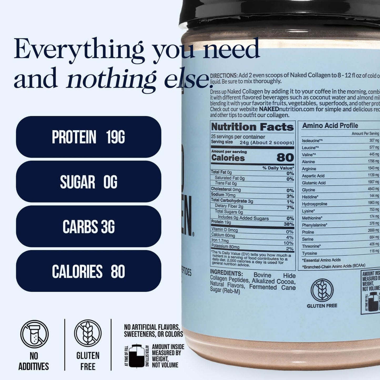 NAKED Chocolate Collagen Peptides Protein Powder, 20oz