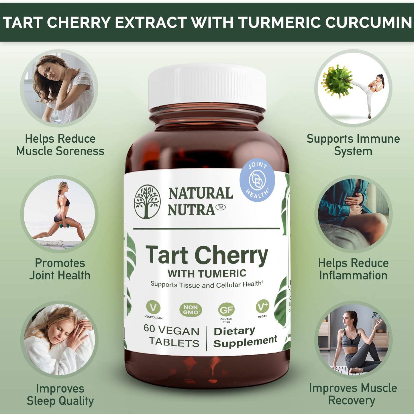 Natural Nutra Tart Cherry Extract with Turmeric Curcumin Tablets, 60 Count