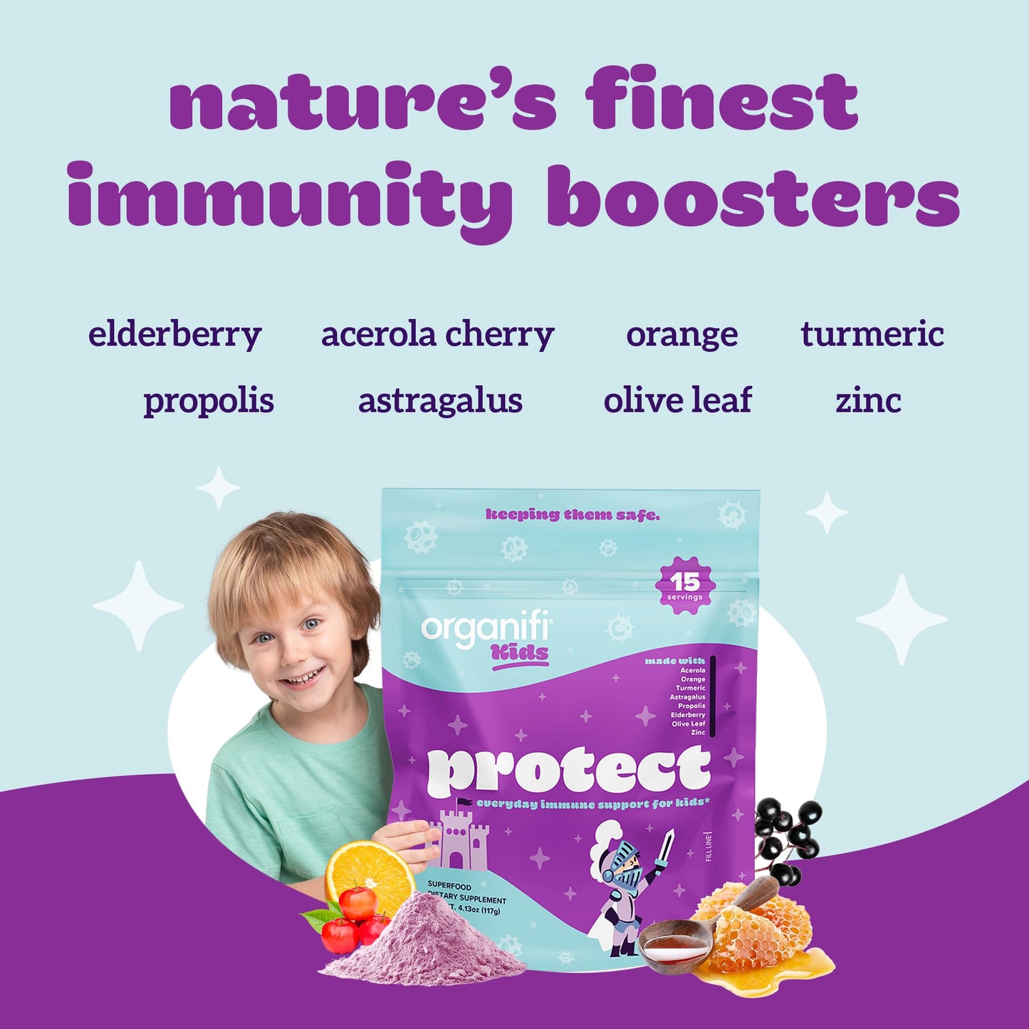 Organifi Kids Protect Everyday Immune Support Powder, 15 Servings