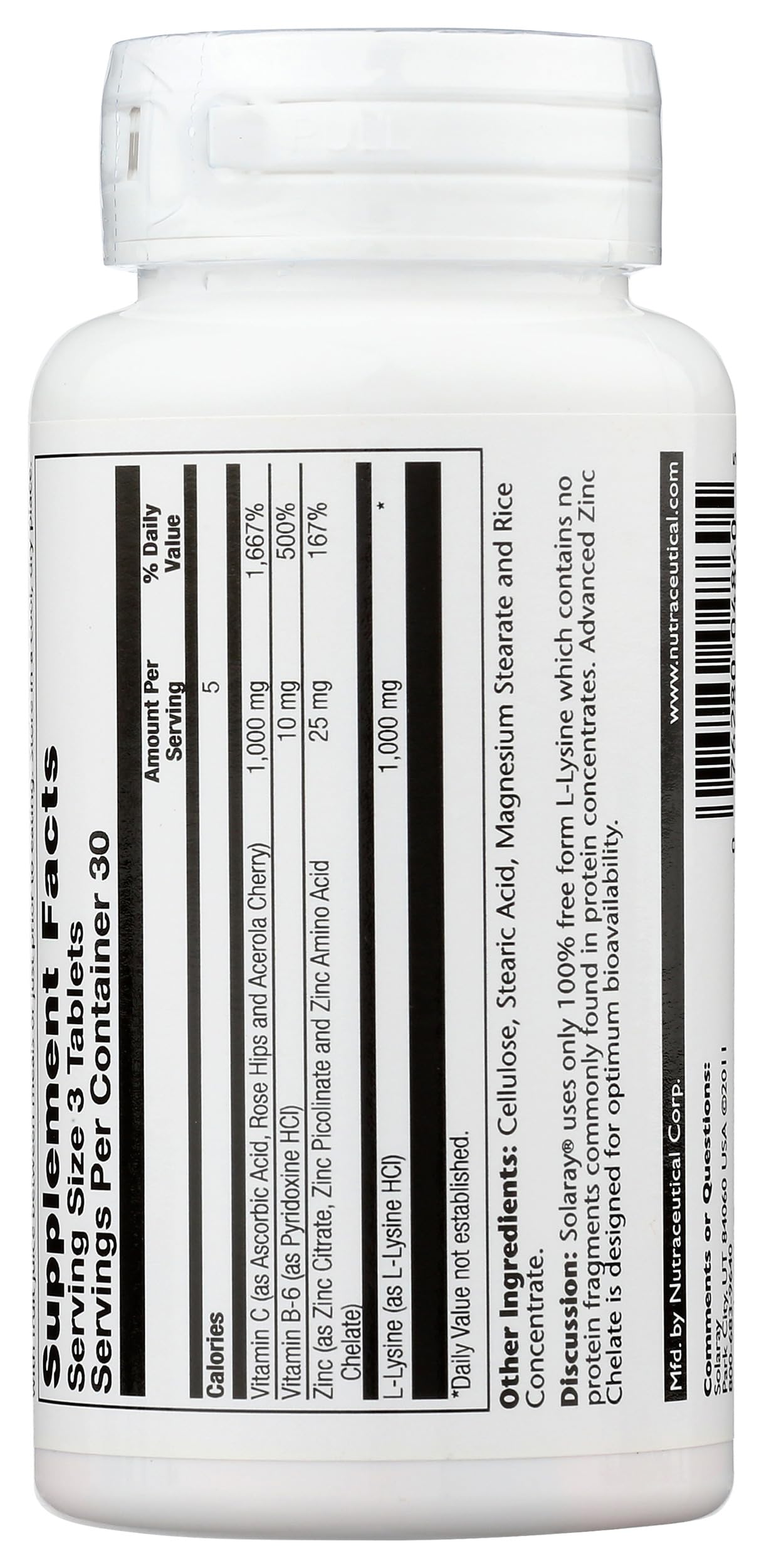 SOLARAY L Lysine Tablets 90 Count