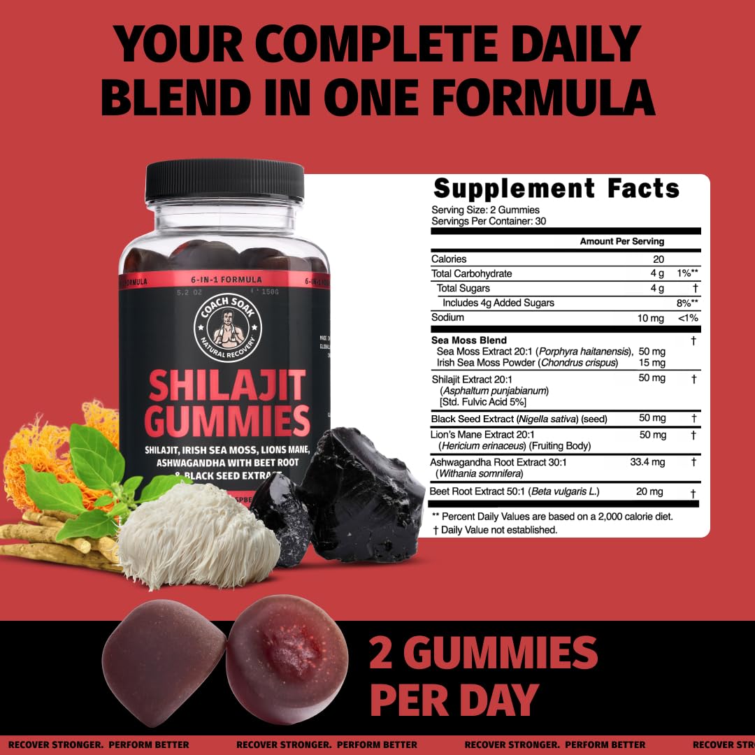 Coach Soak Shilajit Gummies Raspberry Watermelon Flavor 60 Count