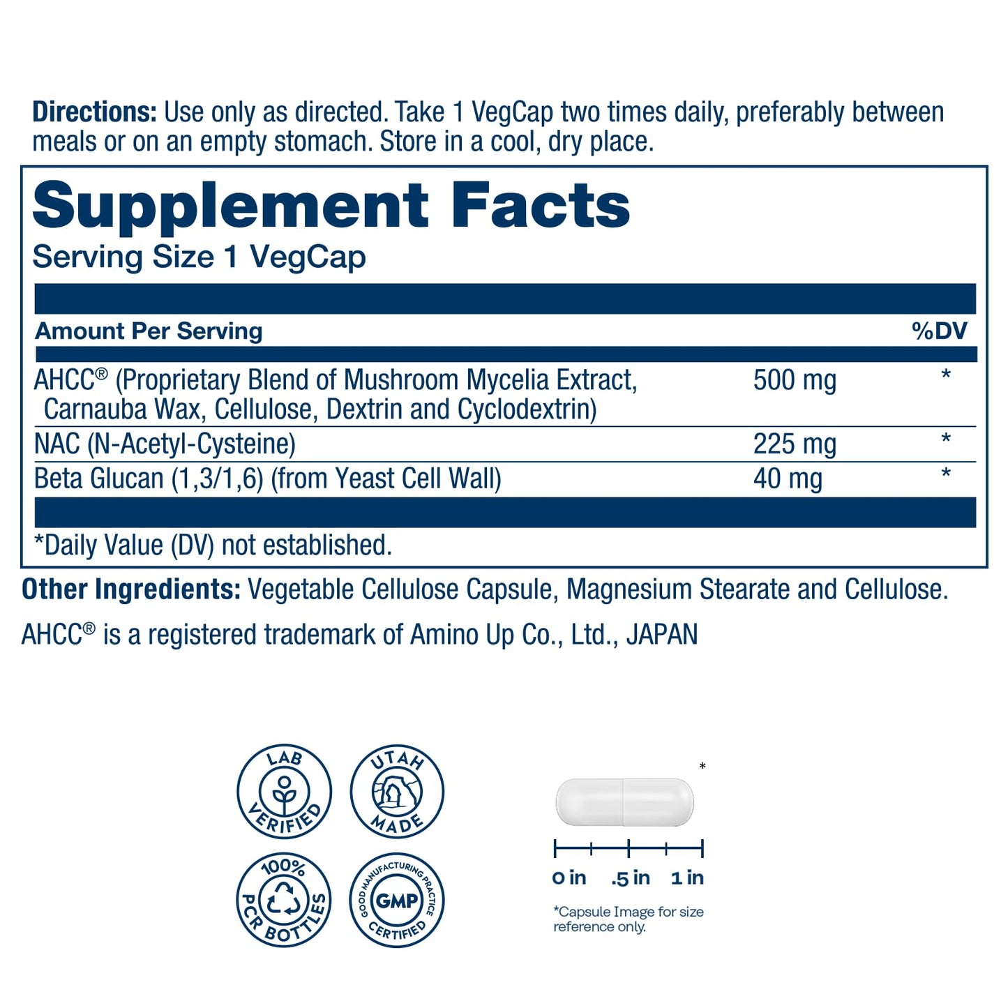 Solaray AHCC Mushroom Supplement Plus NAC and Beta Glucan Capsules 30 VegCaps