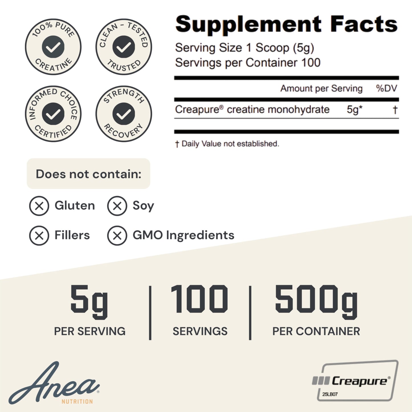 Anea Nutrition Creatine Monohydrate Micronized Powder 100 Servings