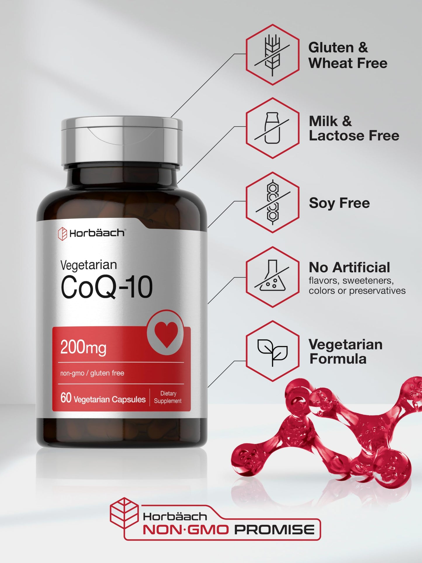 Horbäach CoQ10 200mg with Black Pepper Extract Capsule, 60 Count