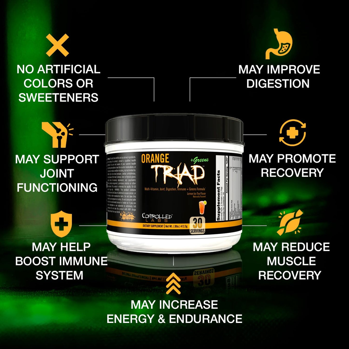 Controlled Labs Orange Triad Plus Greens for Men and Women Powder 14.4 Ounce