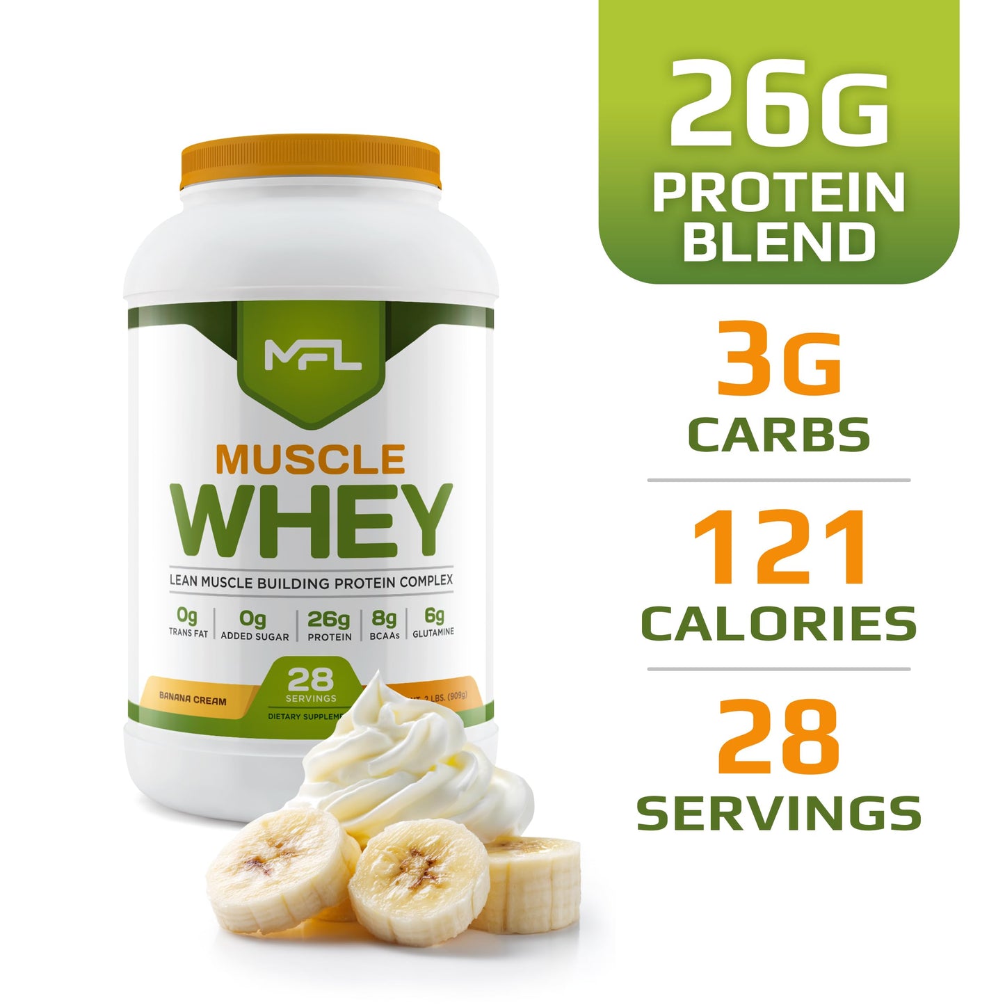 MUSCLE FOOD LABS Muscle Whey Protein Powder Banana Cream, 32 Servings