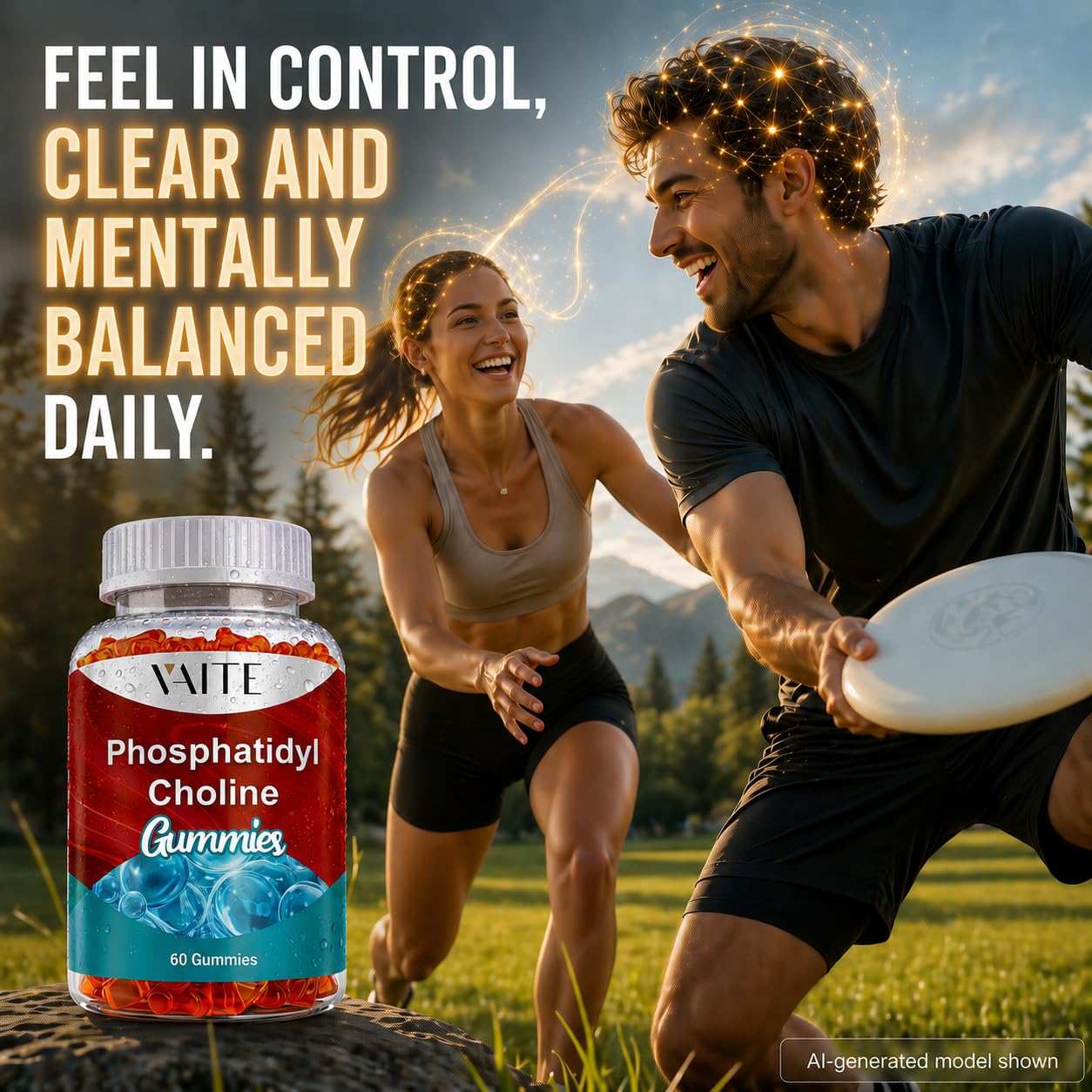 VAITE Phosphatidylcholine Gummies 600 mg Sunflower Lecithin 5-in-1 Choline Complex with Alpha GPC 150 mg, Phosphatidylserine 100 mg, Inositol 100 mg & Choline Bitartrate 50 mg for Daily Focus, 60 Gummies