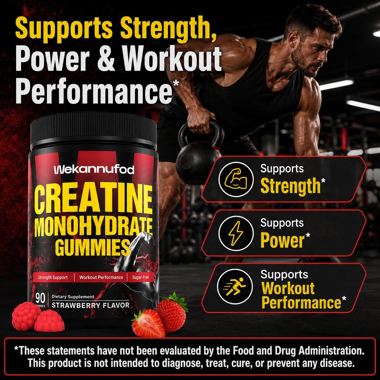 Wekannufod Creatine Monohydrate Gummies, 90 Count