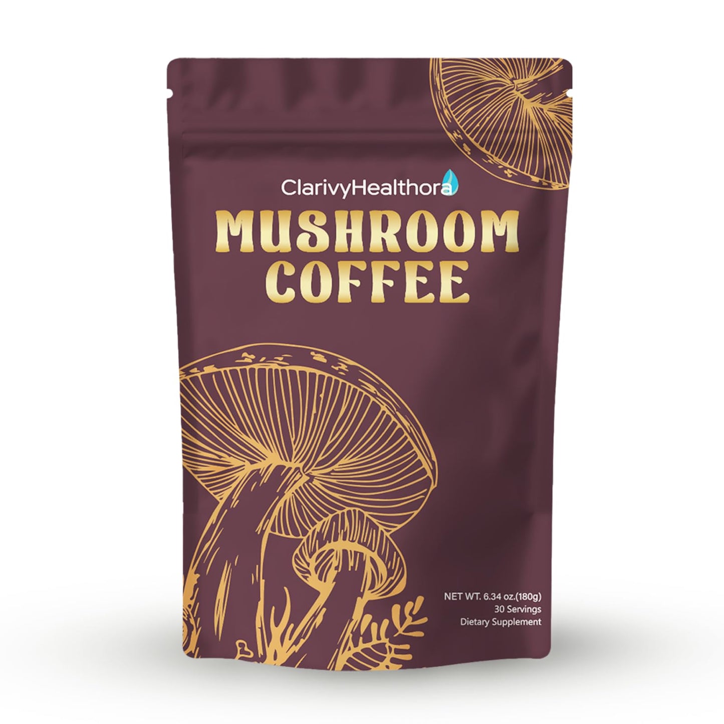 ClarivyHealthora Instant Mushroom Coffee Powder with Lions Mane & Turkey Tail, 6 Adaptogenic Mushrooms, 6.34 oz