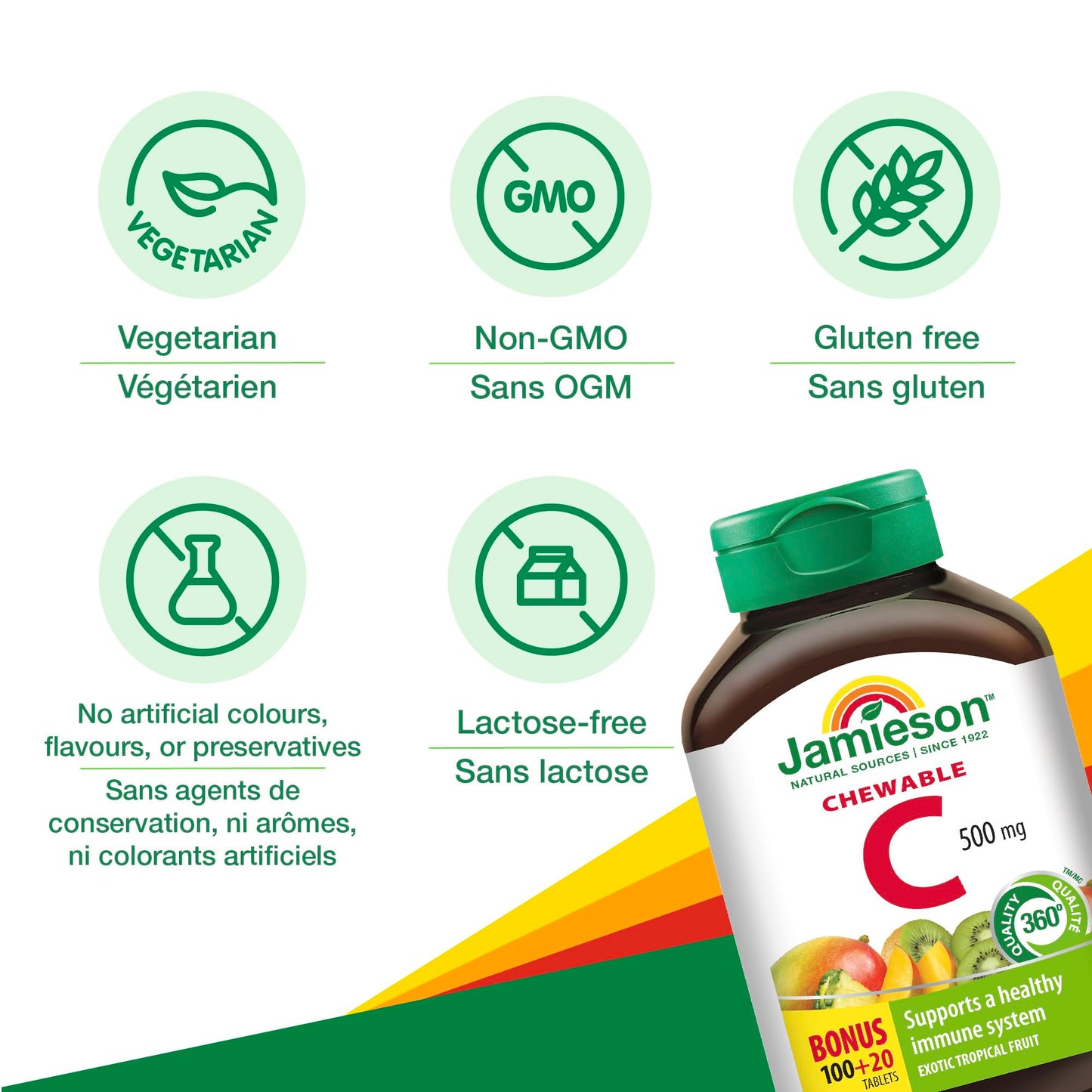 Jamieson Laboratories Vitamin C 500 mg Exotic Tropical Fruit Chewable, 120 Count