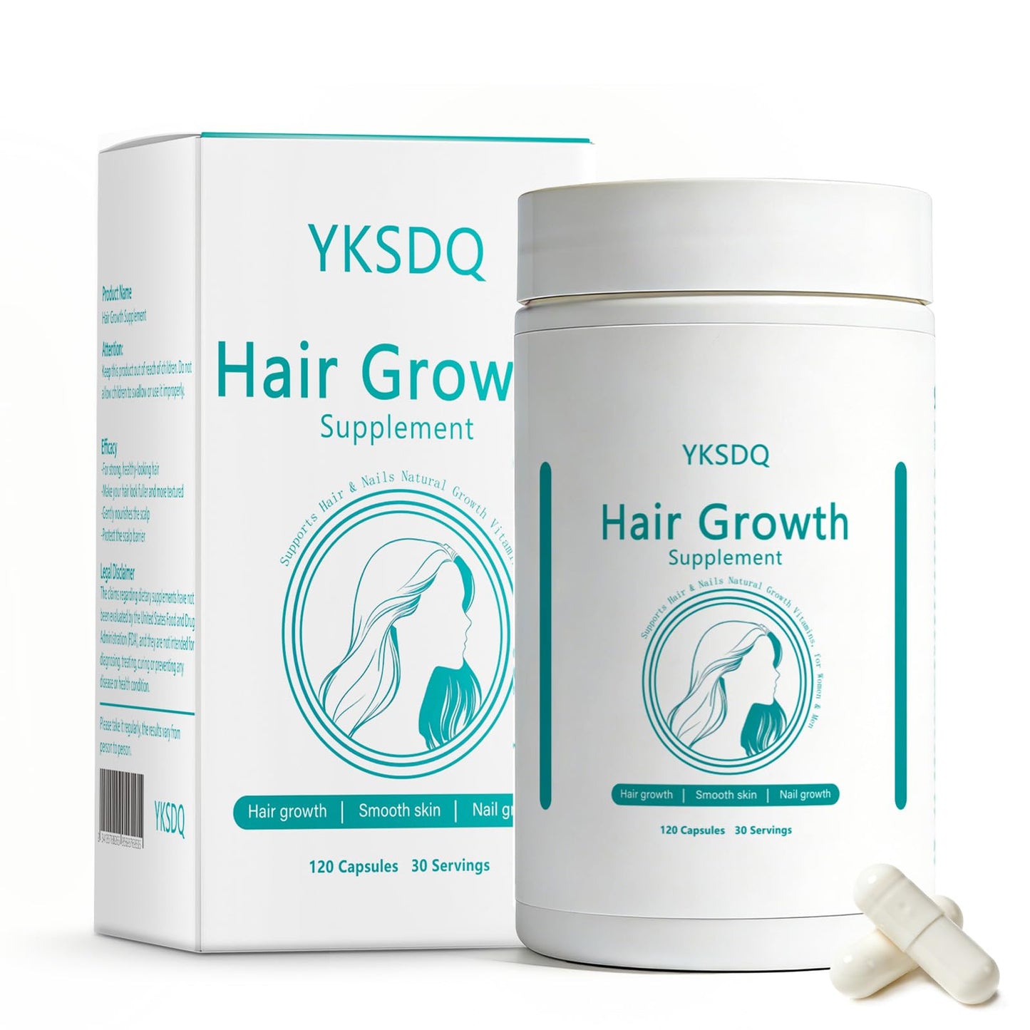 WOJJ Hair Growth Biotin 10000mcg Supplement with Vitamins A C D E & Calcium - 30-in-1 Formula for Hair & Nails Support, for Women & Men, Capsule, 120 Count
