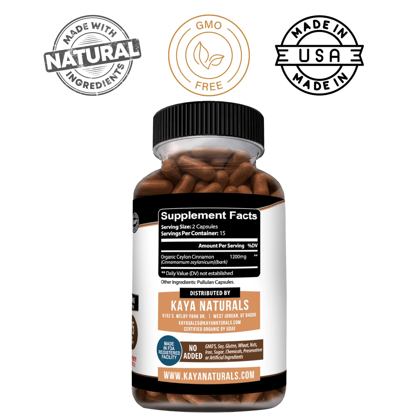 Kaya Naturals Organic Ceylon Cinnamon Supplement Capsule, 30 Count