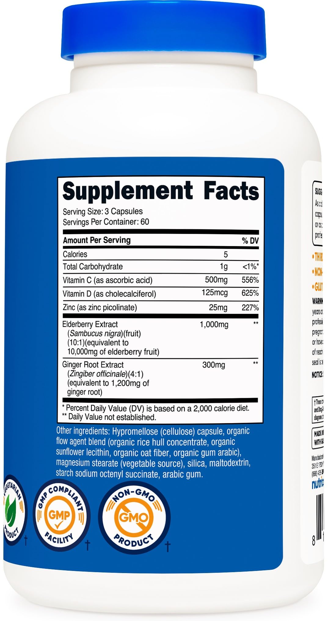 Nutricost Elderberry & Ginger Root Extract with Vitamin C, Zinc & Vitamin D, 180 Capsules