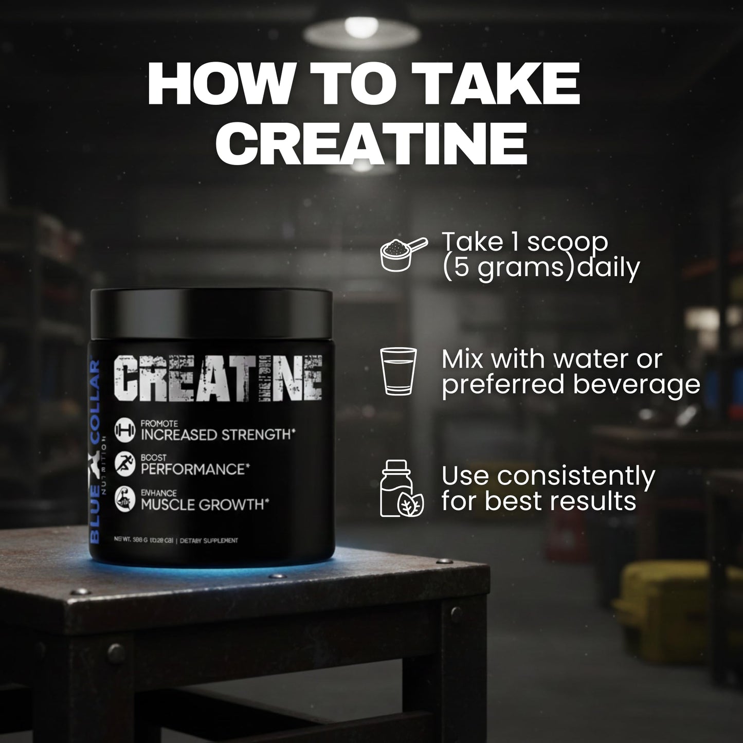 Blue Collar Nutrition Creatine Monohydrate Powder 10.58 oz