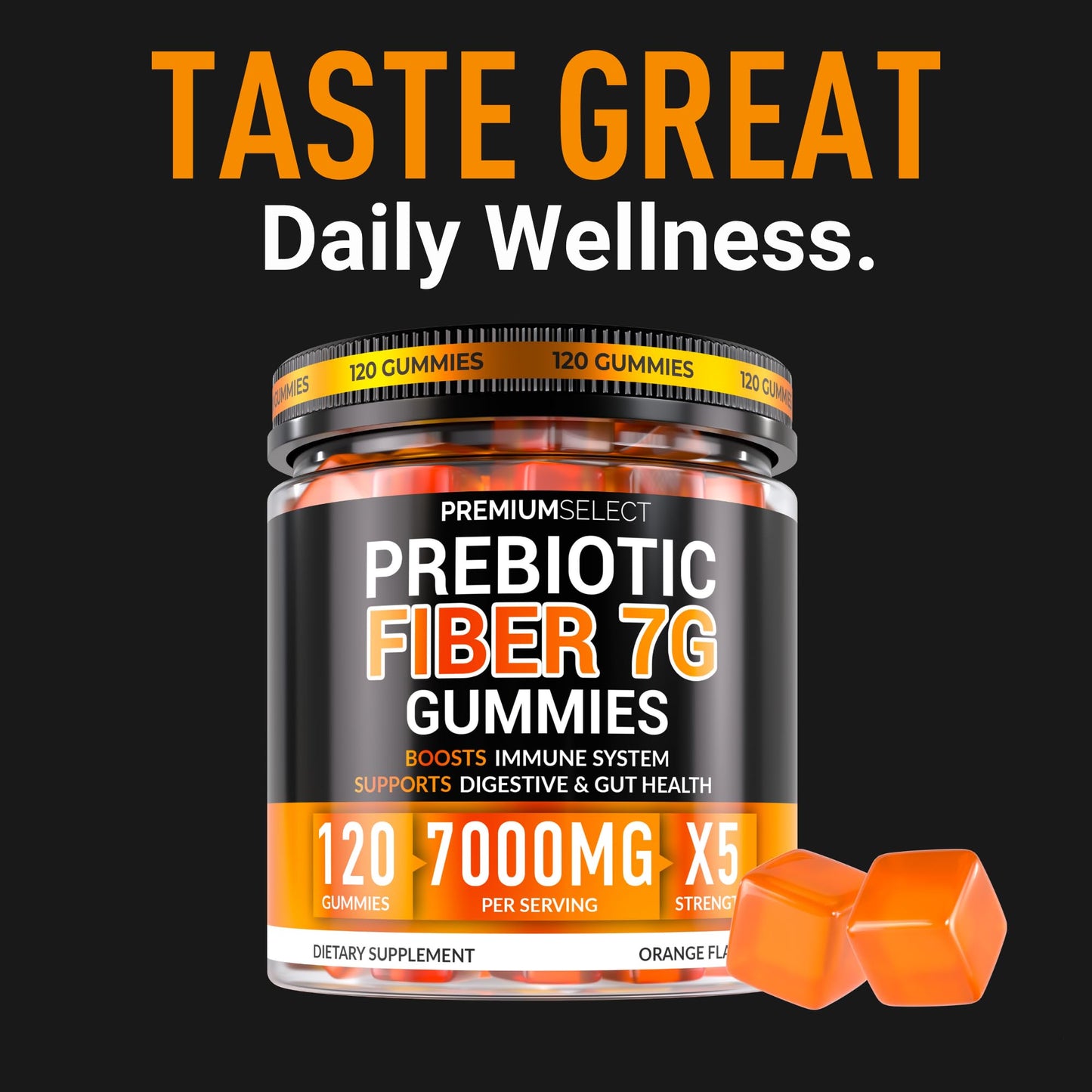 Premium Select Nutrition Fiber Gummies for Adults Sugar Free – 7g Daily Fiber with Prebiotics – Extra Strength Gummy Supplement, 120 Gummies