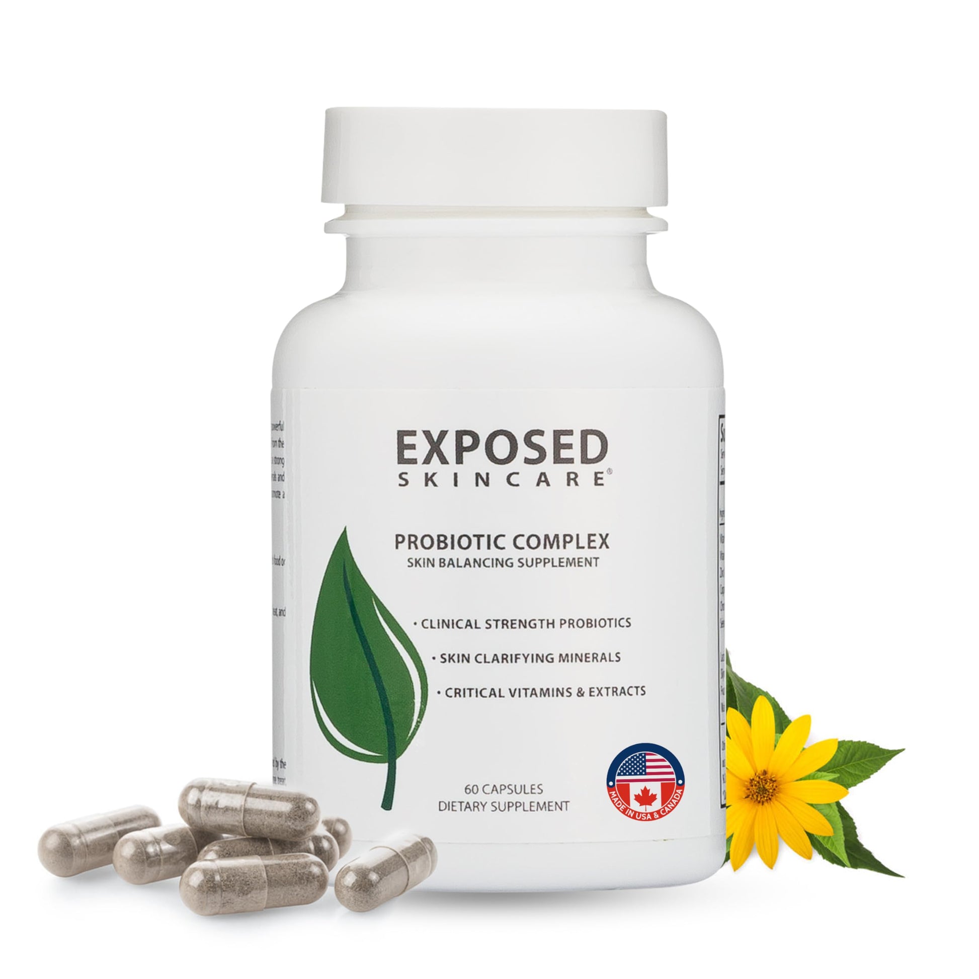 Exposed Skin Care Probiotic Supplement Complex with 1 Billion CFU – Daily Probiotic for Skin, Gut and Immune Health Support – Digestive Wellness Formula for Men and Women – Non-GMO Capsules, 60 Count