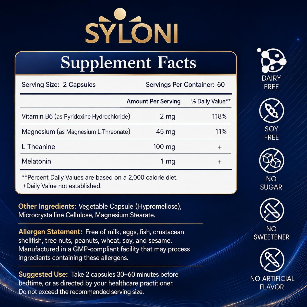 Syloni Magnesium L-Threonate Sleep Support Capsules, 120 Count