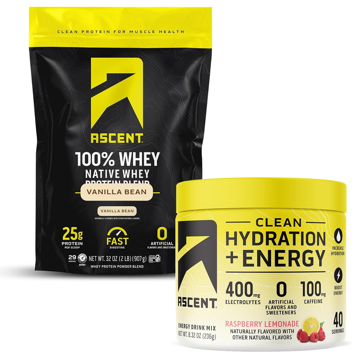 Ascent 100% Whey Protein Powder Vanilla Bean, 40.32 Servings