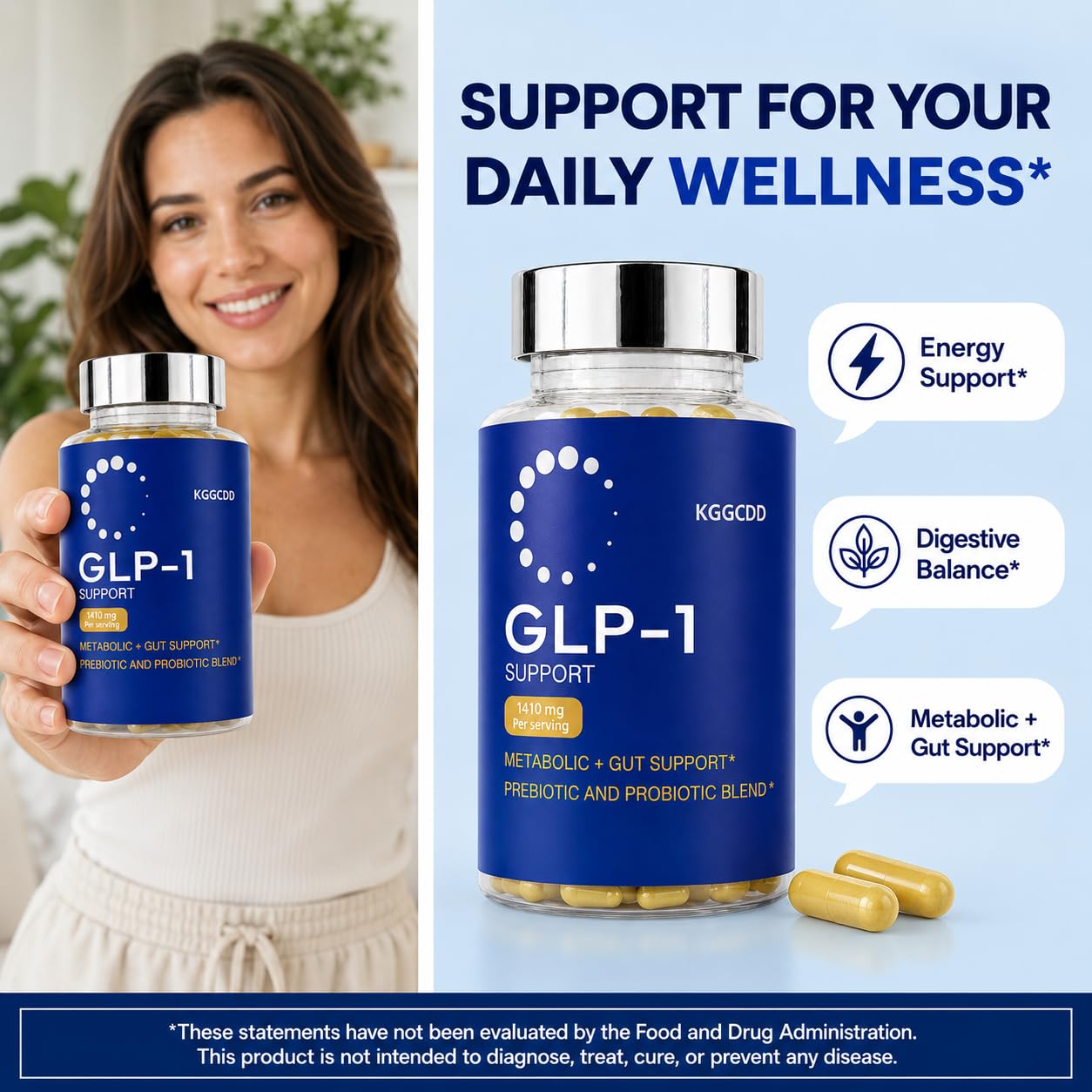 KGGCDD GLP-1 Support Supplement, Daily Metabolic and Gut Support, 62 Capsules
