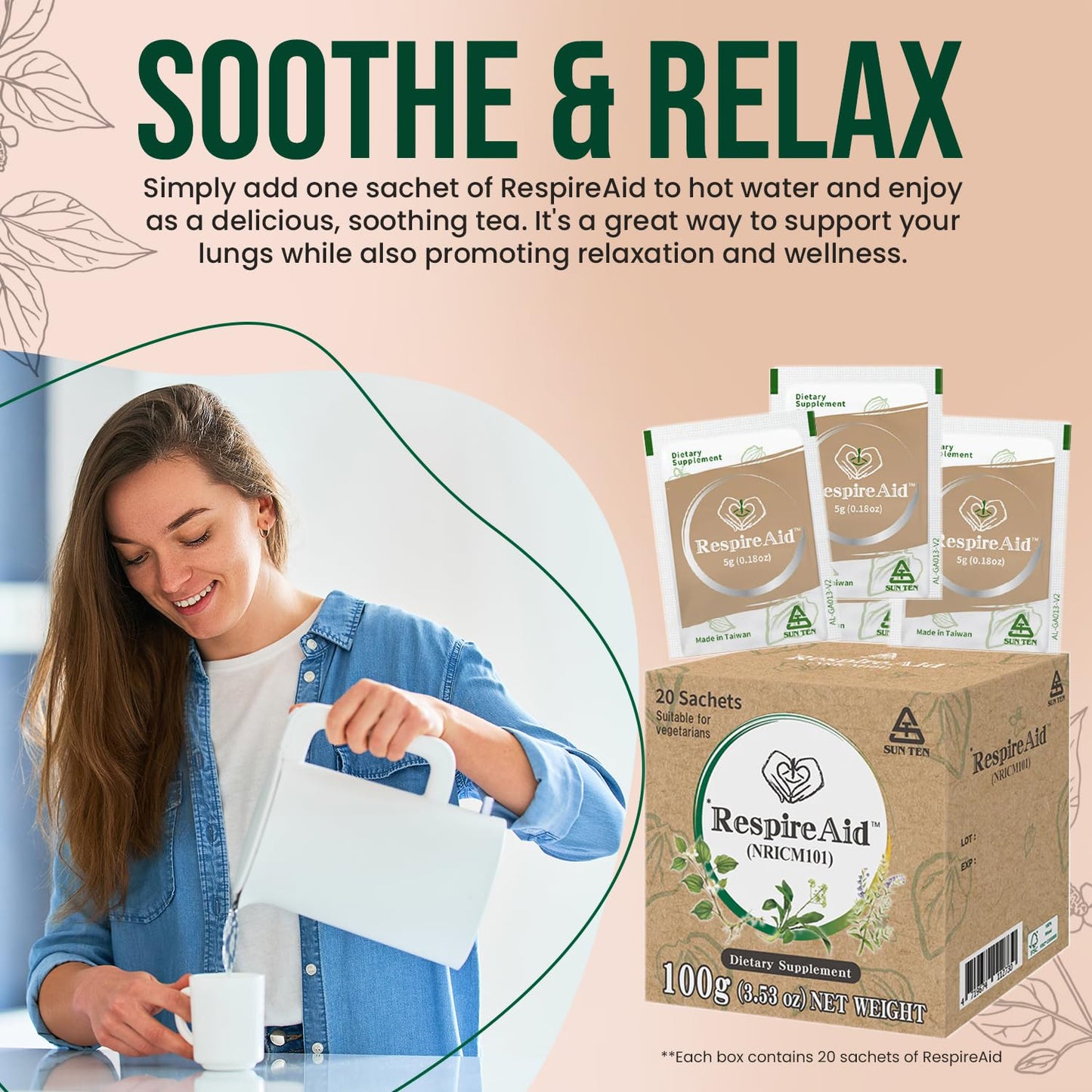 Sun Ten RespireAid All-Natural Lung Cleanse & Detox Powder 20 Sachets
