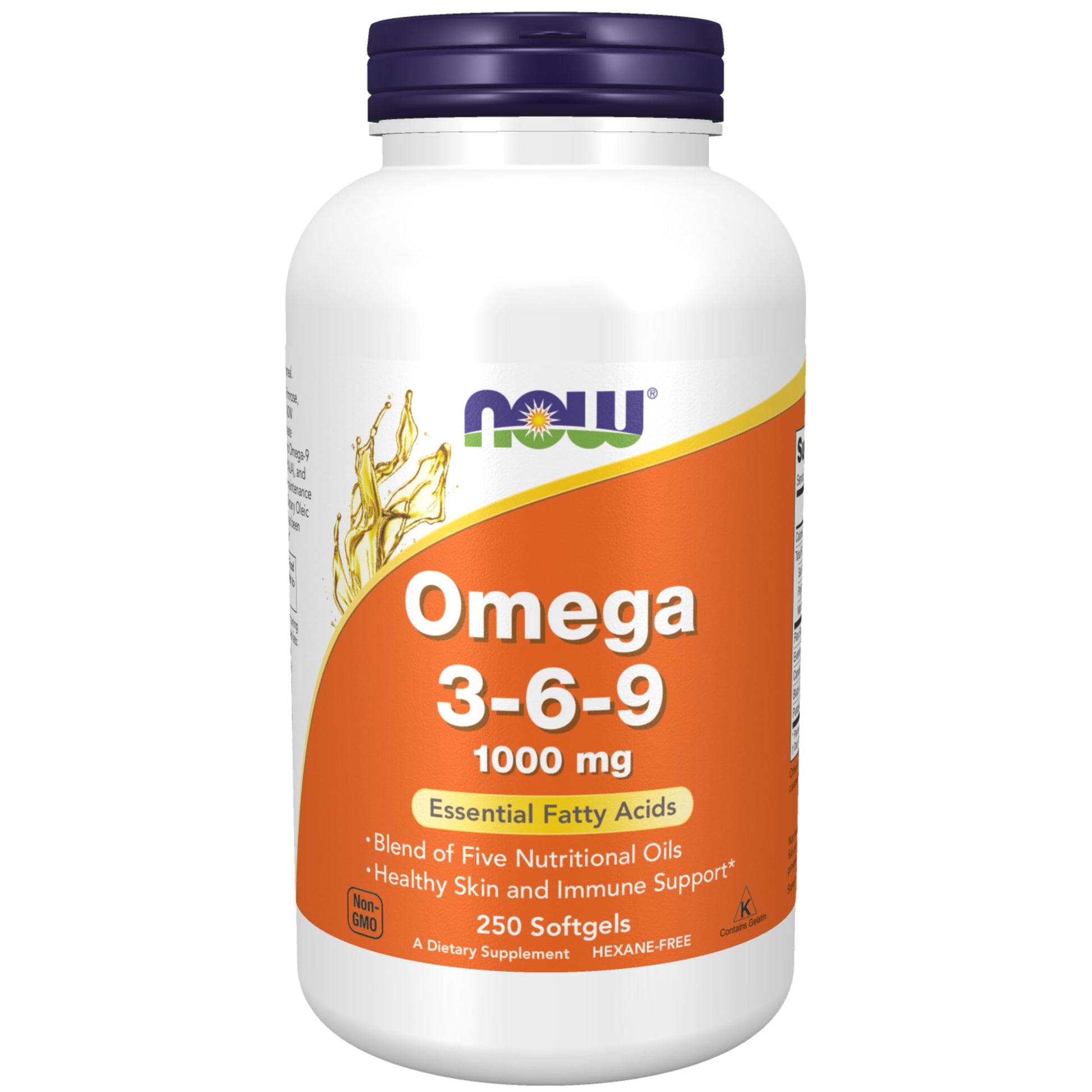 NOW Foods Omega 3-6-9 1000 mg with a blend of Flax Seed, Evening Primrose, Canola, Black Currant and Pumpkin Seed Oils Softgels 250