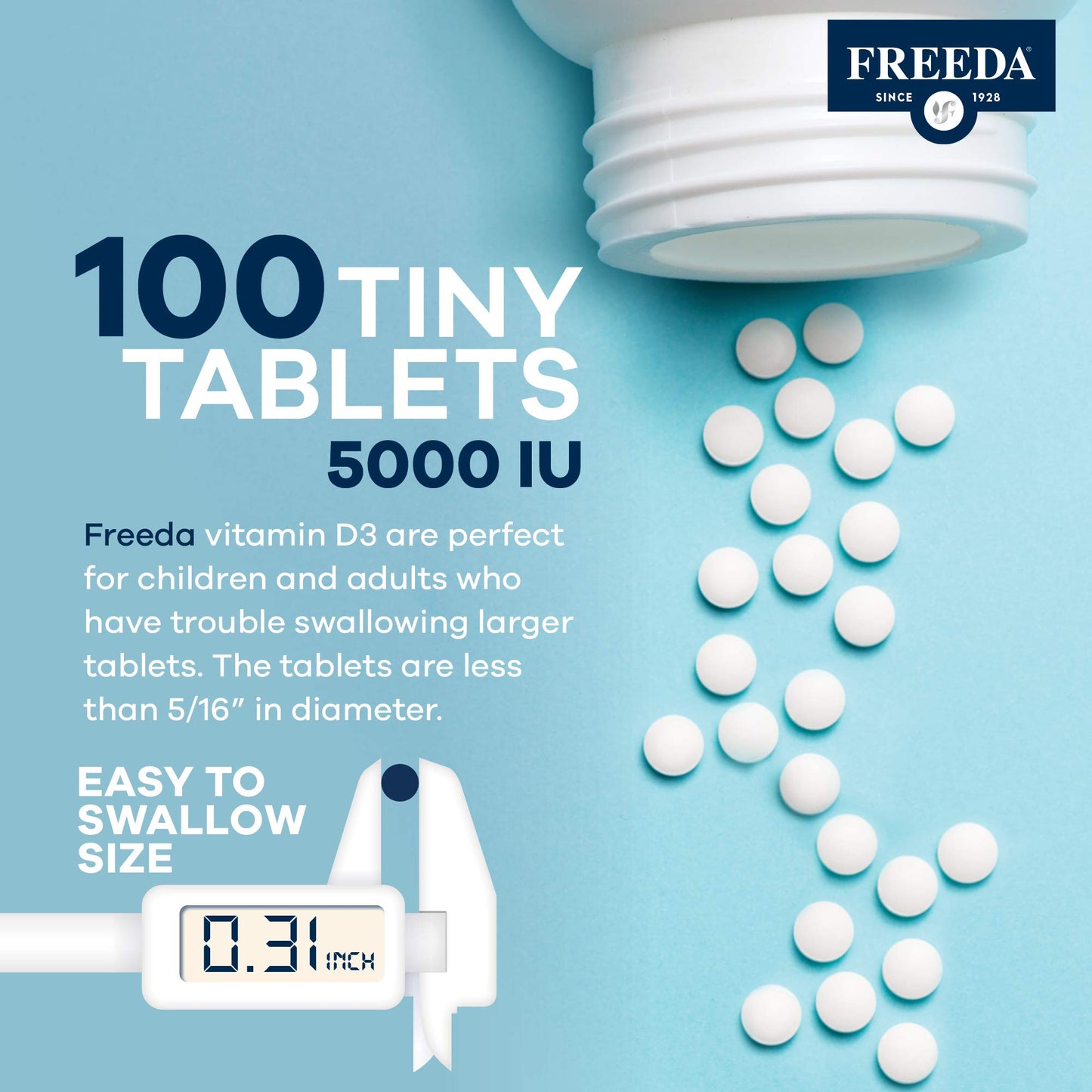 FREEDA Vitamin D3 5000 IU High-Potency Vitamin D Tablets 100 Count