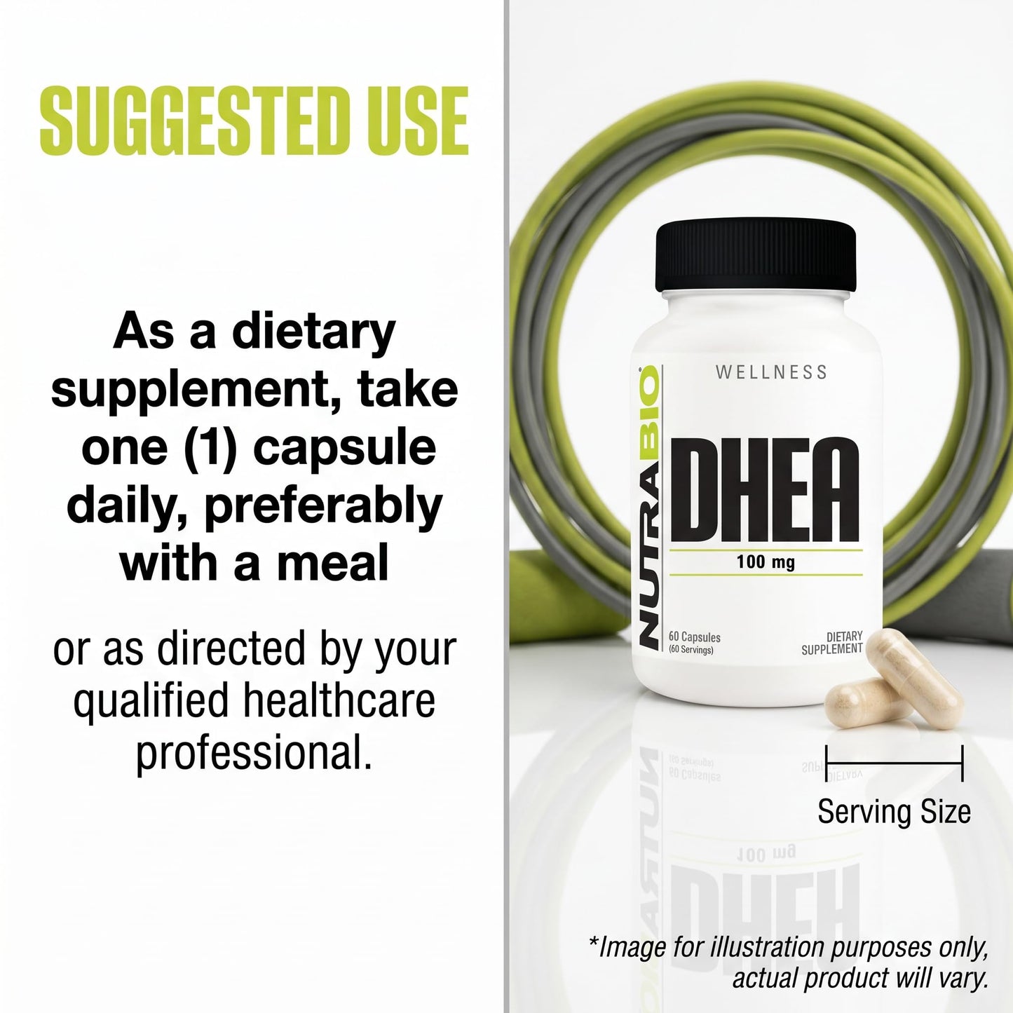 NutraBio DHEA Supplement for Men and Women - 100 mg Capsule, 60 Count