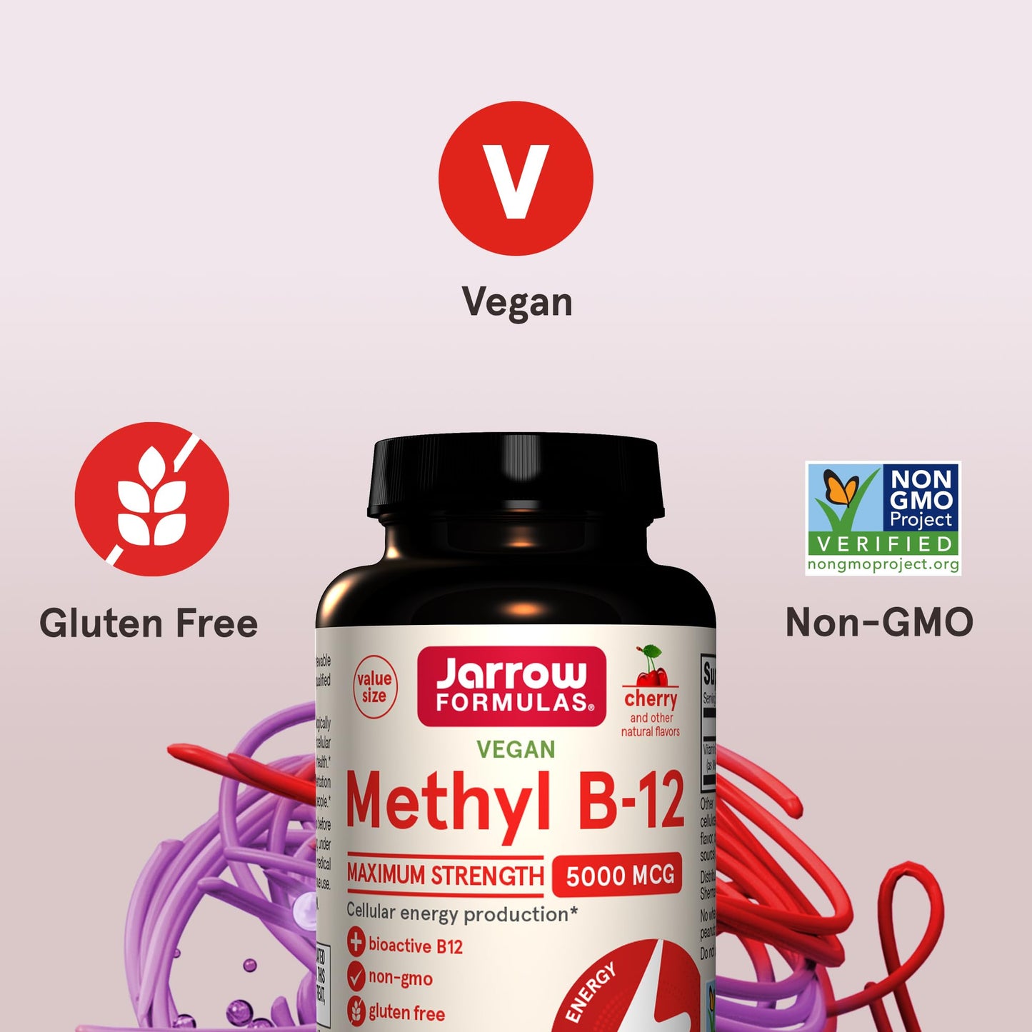 Jarrow Formulas Maximum Strength Methyl B-12 5000 mcg Dietary Supplement Cherry Chewable Tablets 1080 Count
