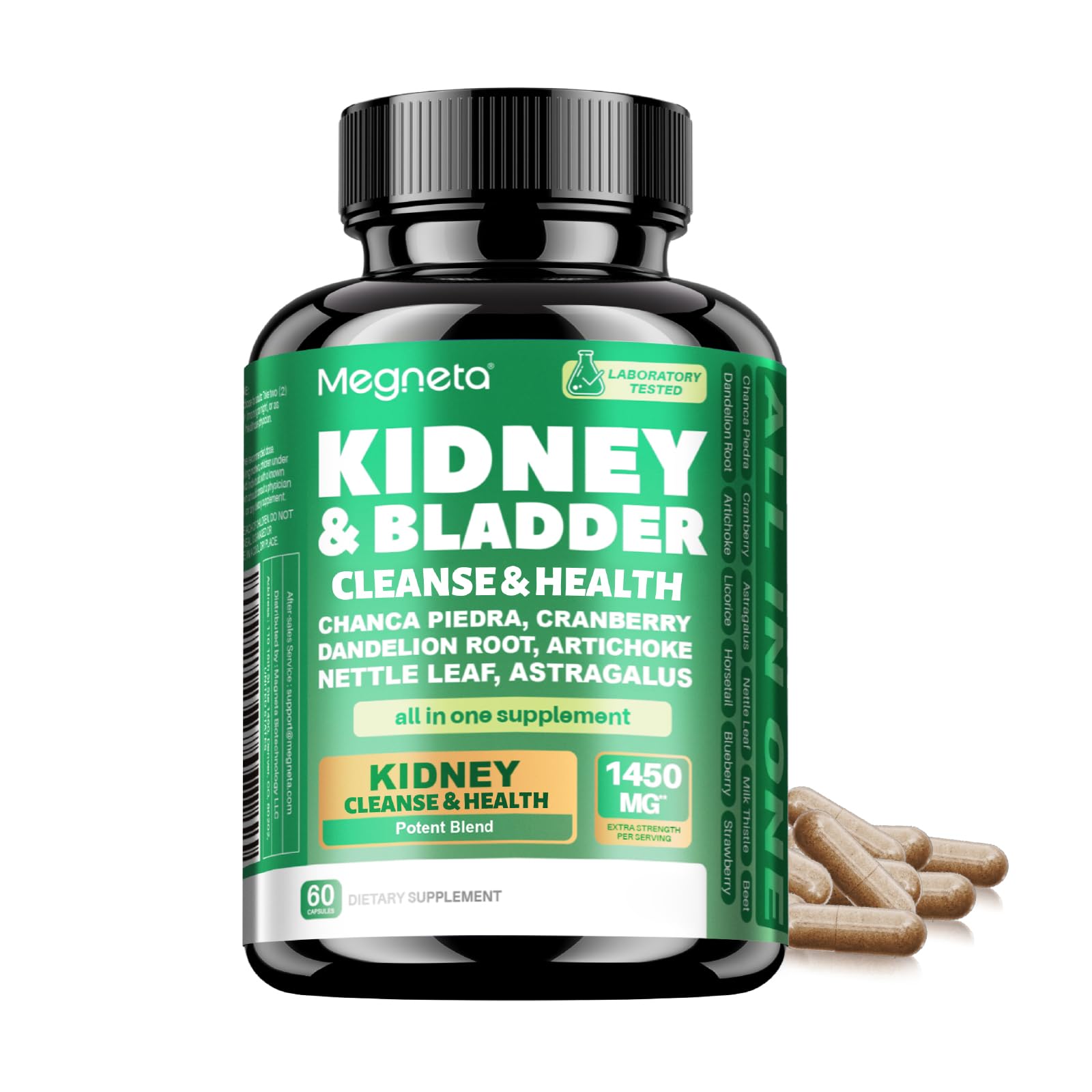 MEGNETA Kidney Cleanse & Bladder Support Supplement for Men & Women, 60 Vegan Capsules