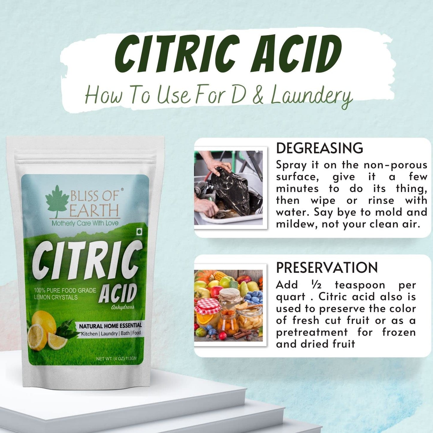 BLISS OF EARTH Citric Acid Powder, 4 oz