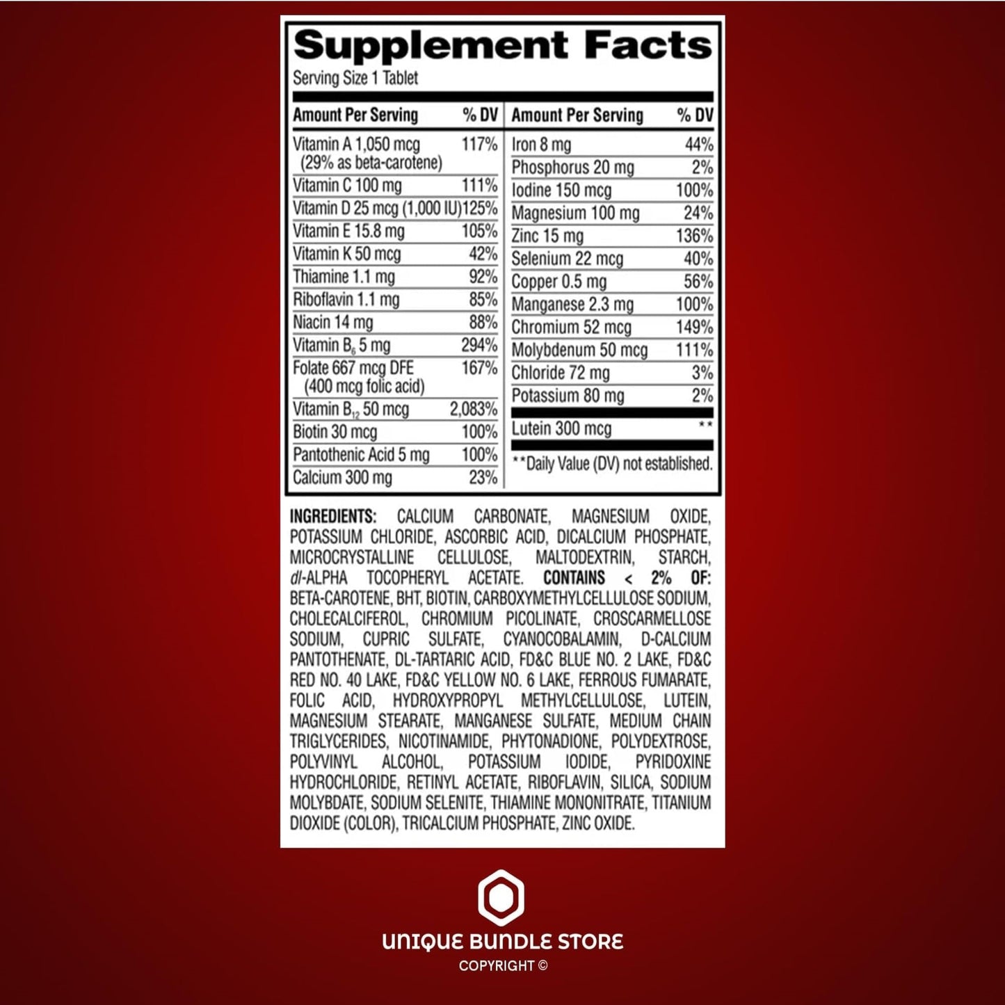 Unique Bundle Store Multivitamin for Women 50 Plus Tablet, 100 Count
