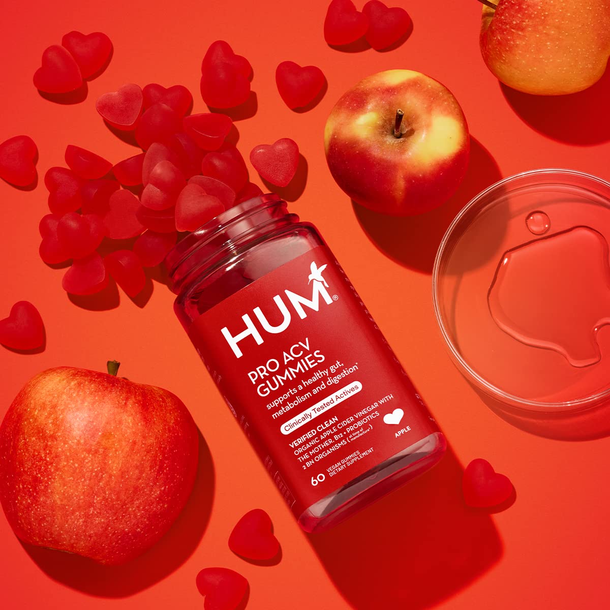 HUM Pro Apple Cider Vinegar Gummies with Probiotics, 60 Gummies
