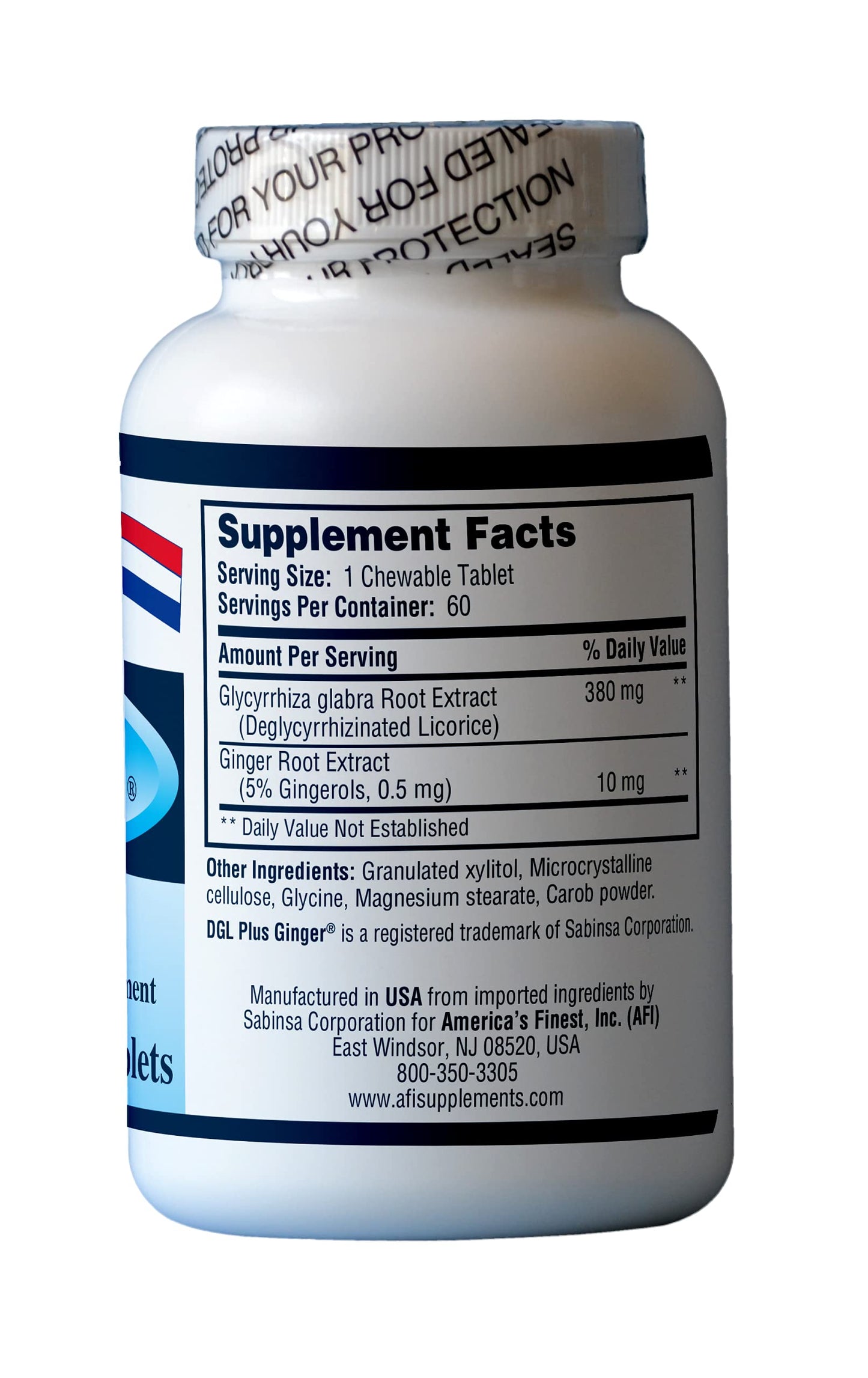 AFI America's Finest Inc DGL Plus Ginger Tablet, 60 Tablets