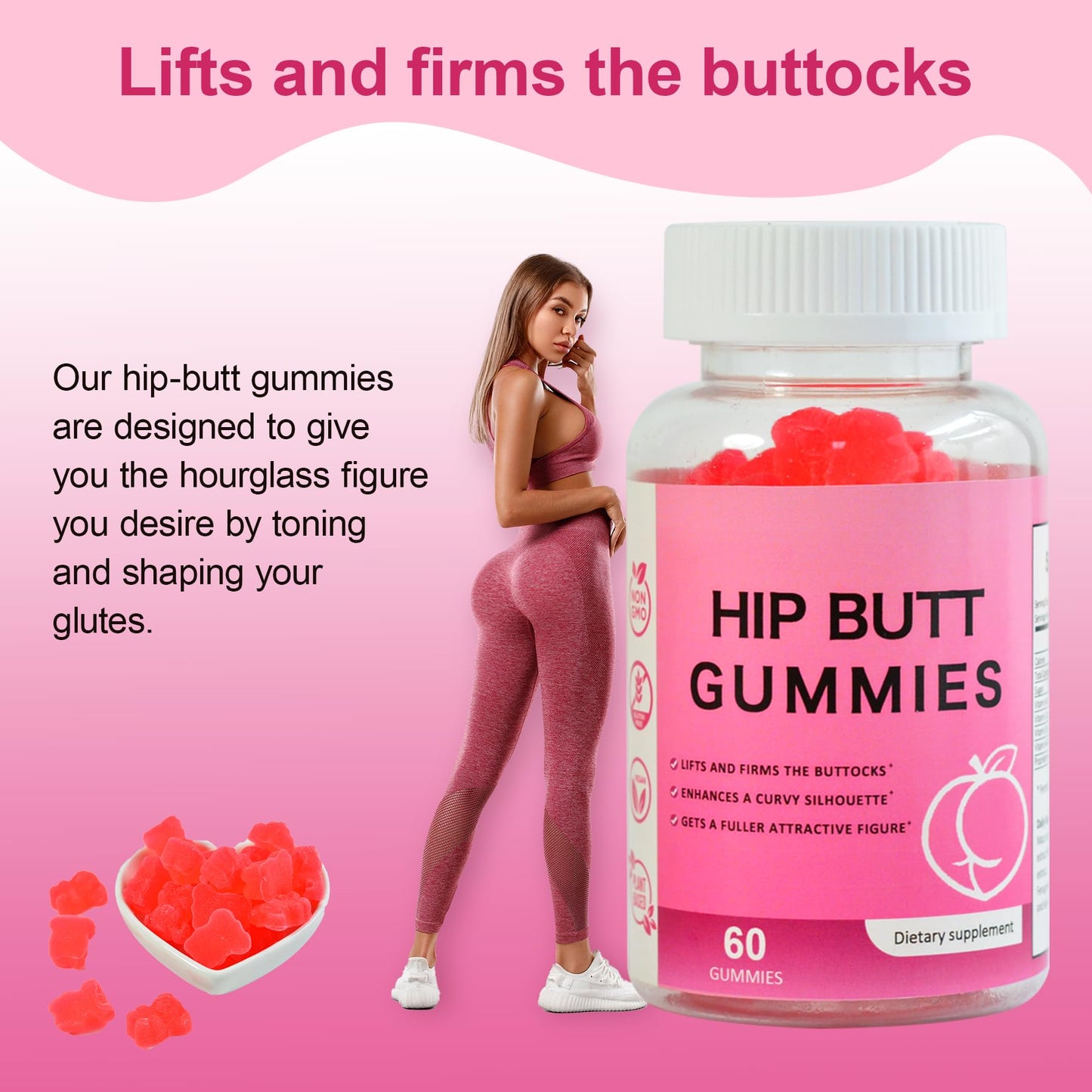 Laicuherb BBL Gummies for Women Curves-Berry Flavor Booty Gummies with Vitamin A, C, B6, 60 Gummies
