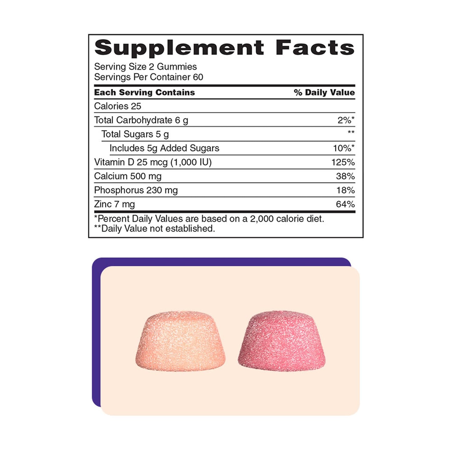 Generic KS Calcium 500 mg with Vitamin D3 1000 IU & Zinc Gummies, 120 Count