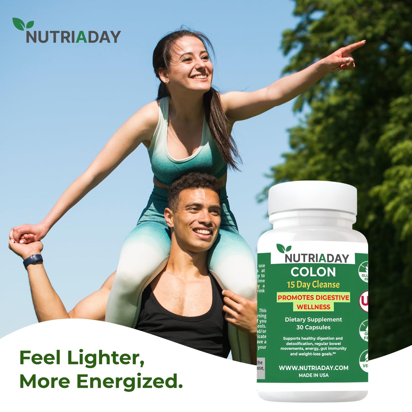 NUTRIADAY Colon 15 Day Cleanse - Advanced Gut Health Solution - Detox Cleanse for Humans with Cascara Sagrada, Psyllium Husk & Probiotics - Advanced Colon Cleanse Capsule, 30 Veg Capsules