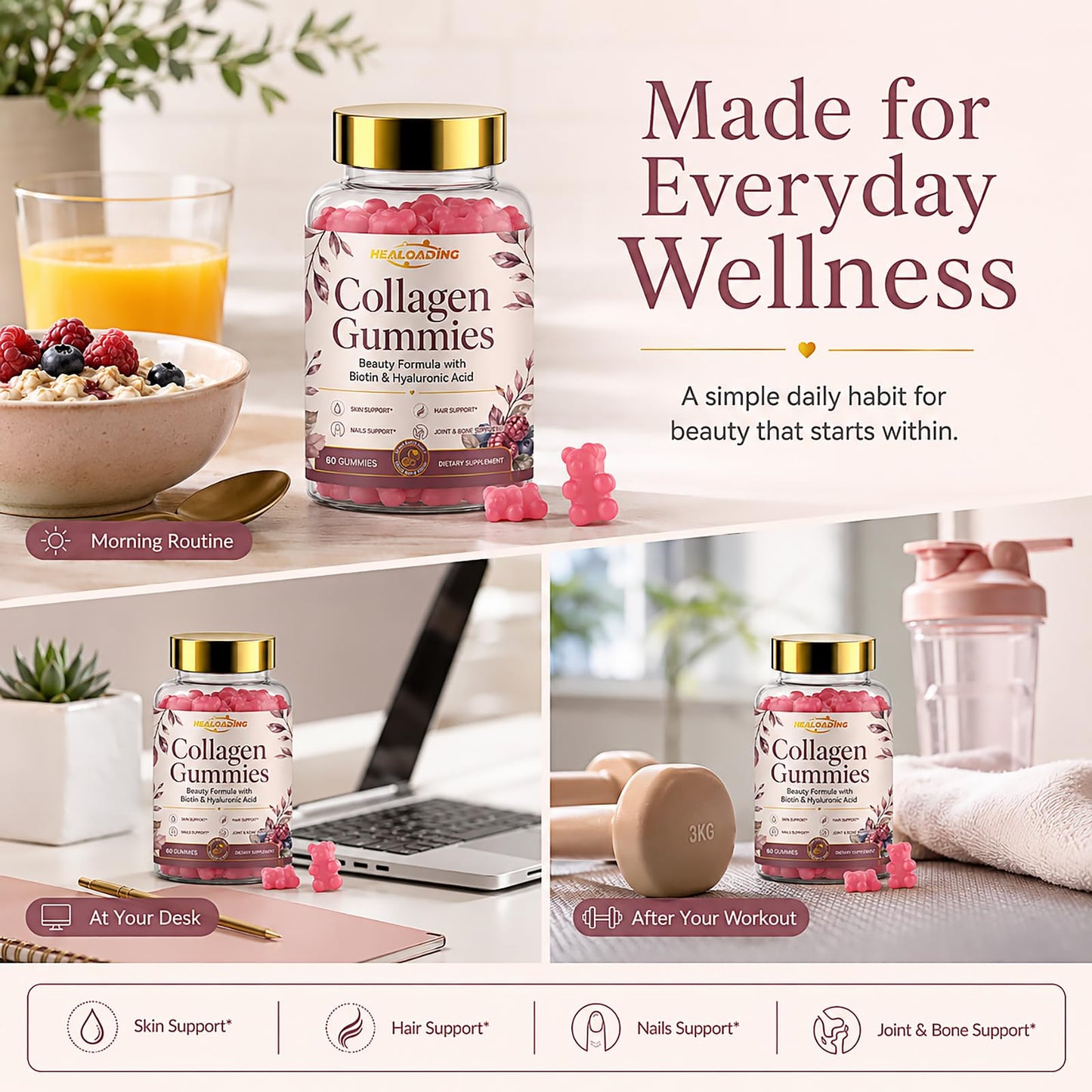 HEALOADING Collagen Gummies with Biotin & Vitamin C 60 Count